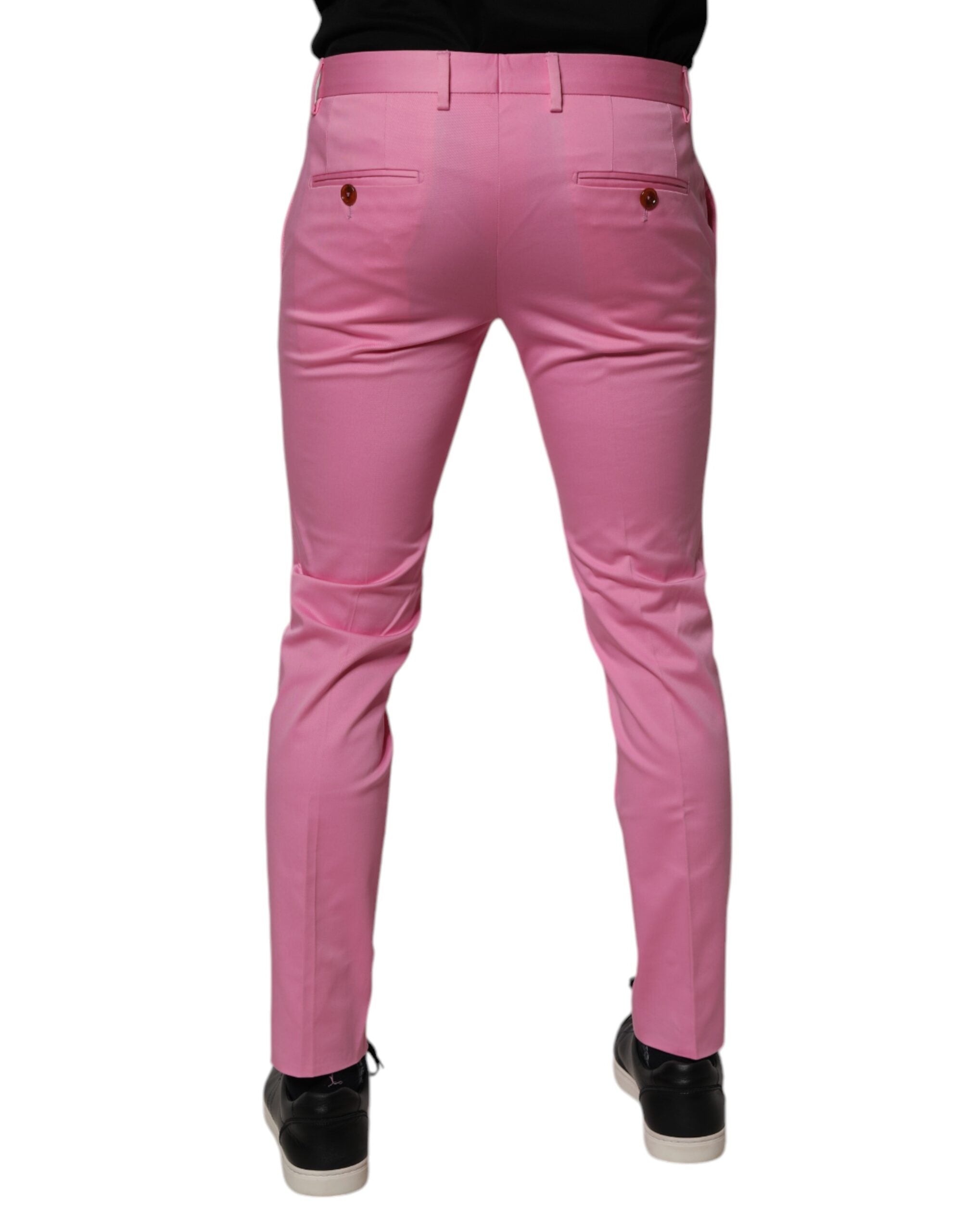 Dolce & Gabbana Pink Cotton Slim Fit Men's Dress Formal Trousers-4