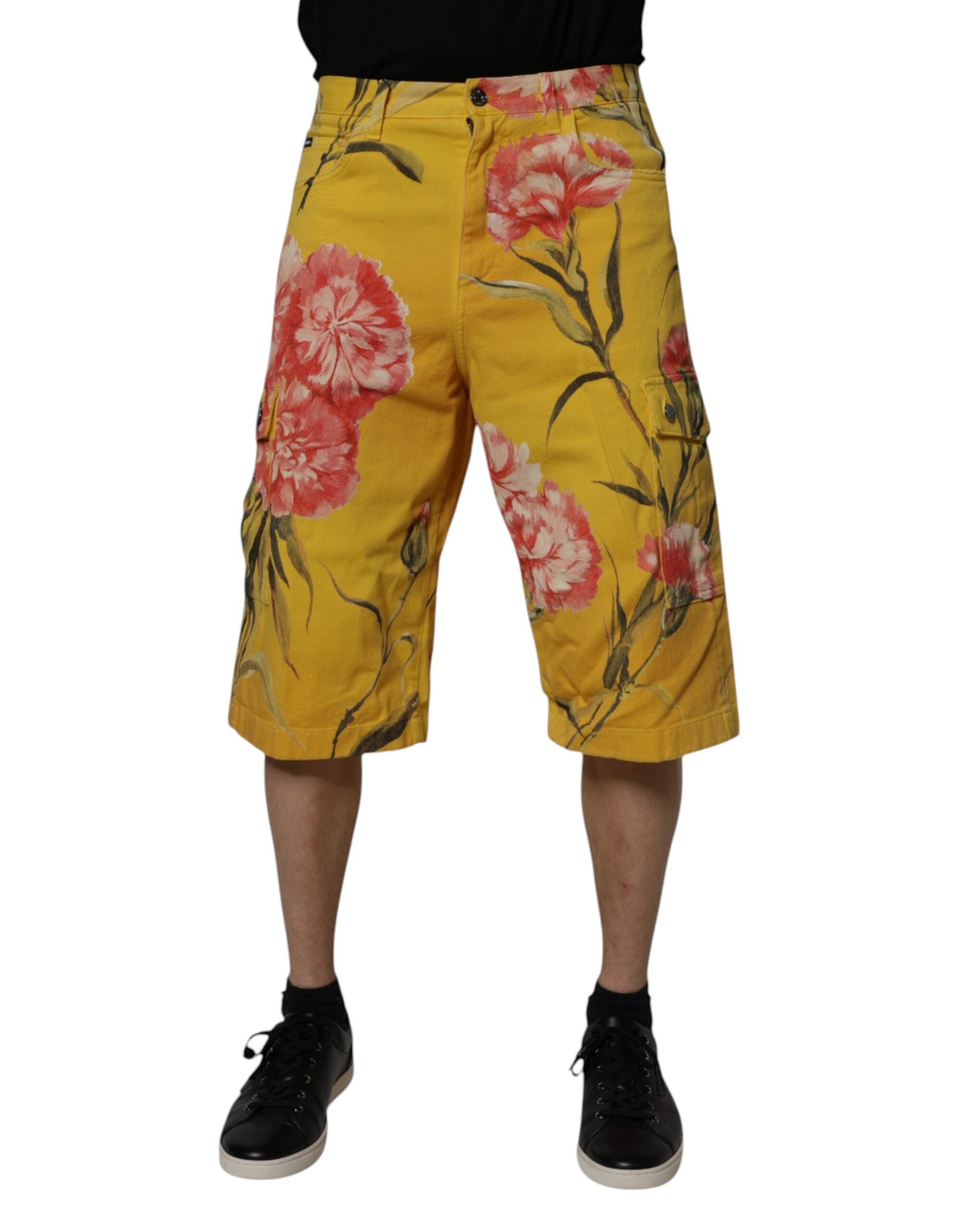 Dolce & Gabbana Gelbe geblümte Cargo Denim Herren Bermudashorts-1