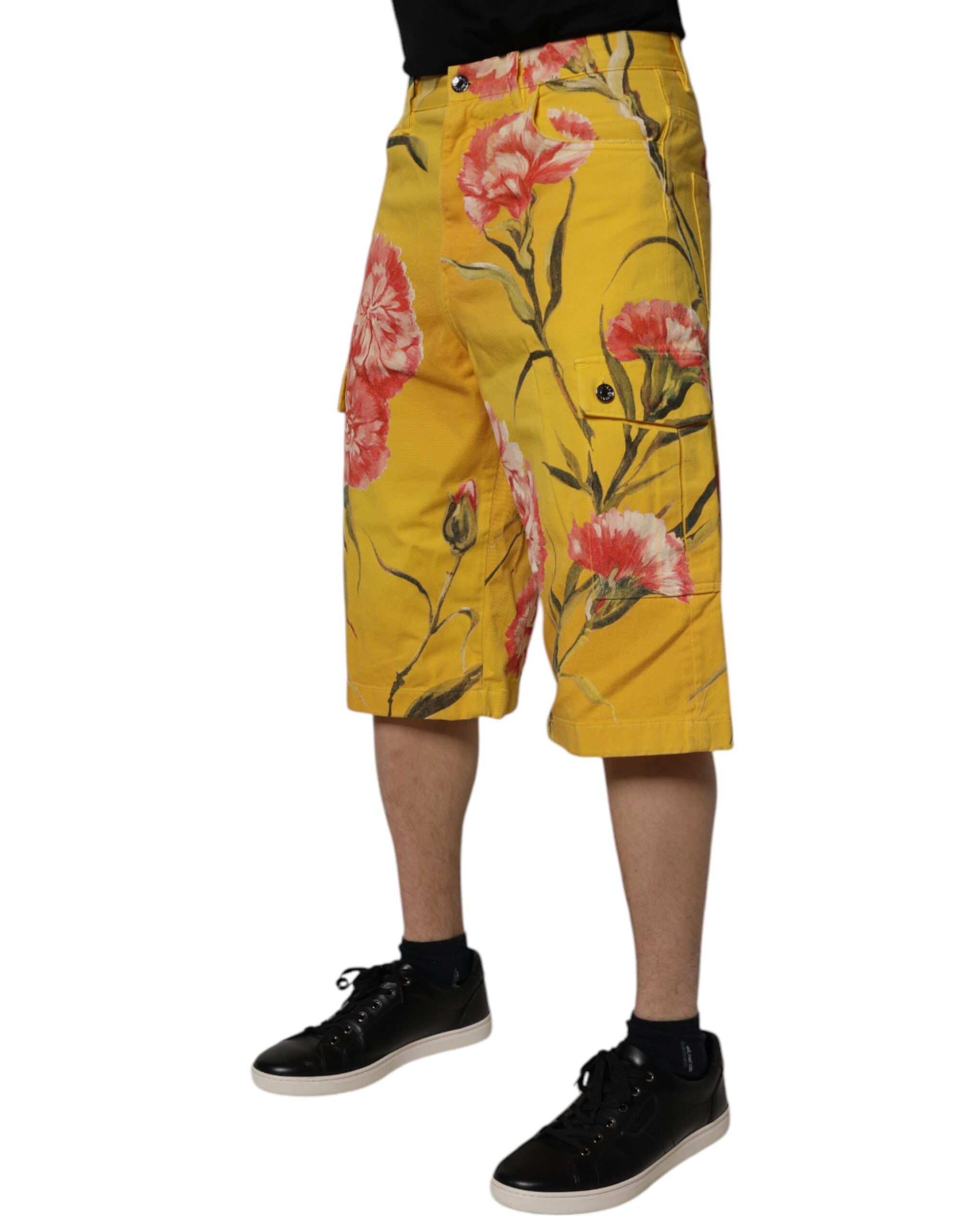 Dolce & Gabbana Gelbe geblümte Cargo Denim Herren Bermudashorts-3