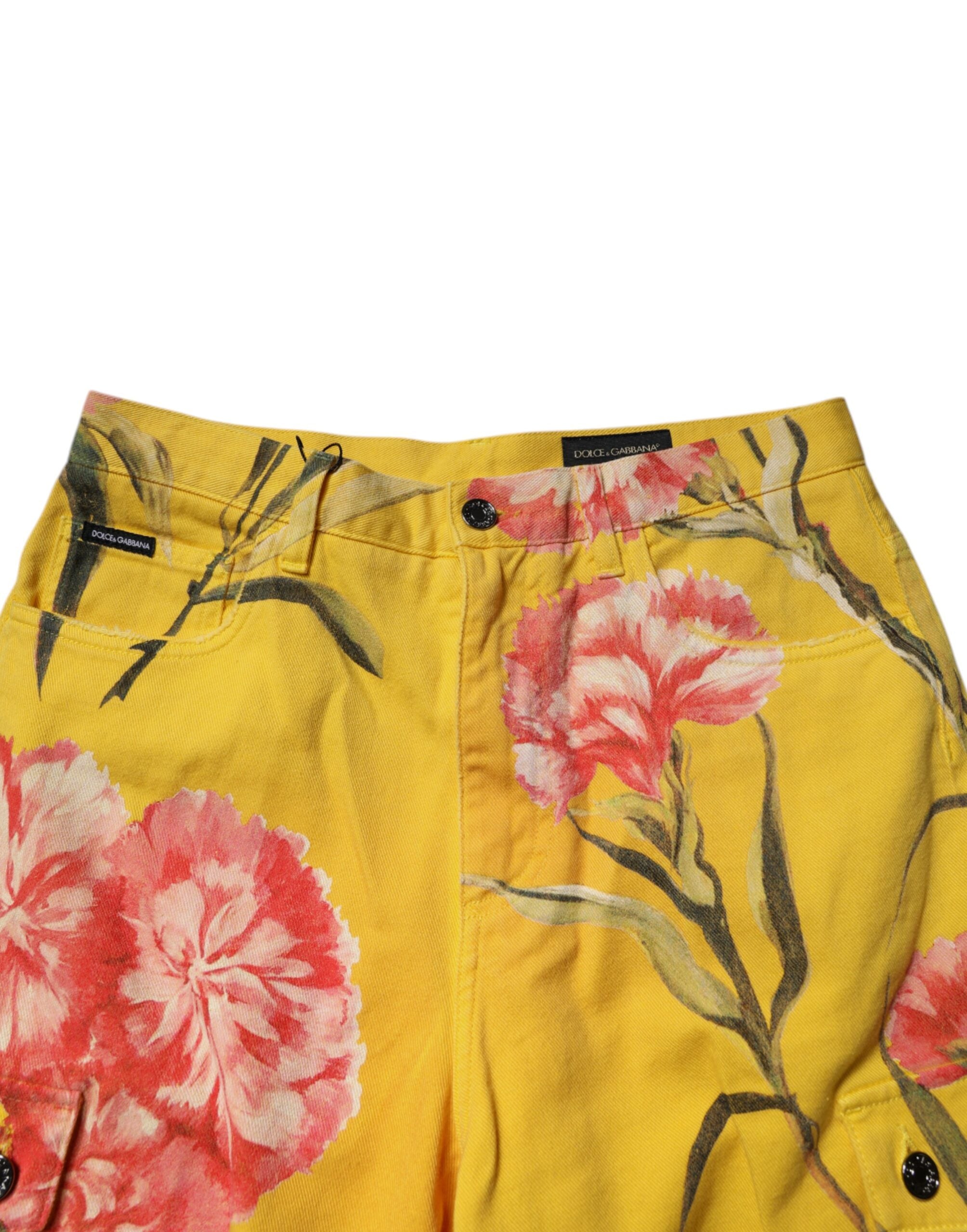 Dolce & Gabbana Gelbe geblümte Cargo Denim Herren Bermudashorts-5