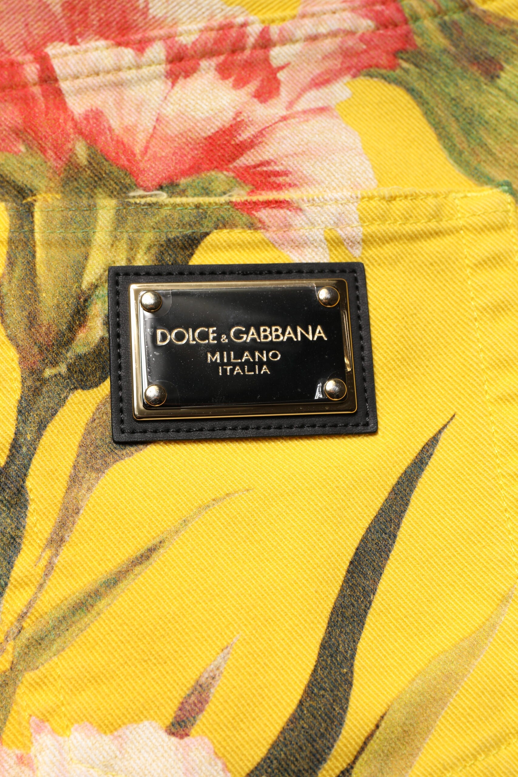 Dolce & Gabbana Gelbe geblümte Cargo Denim Herren Bermudashorts-6