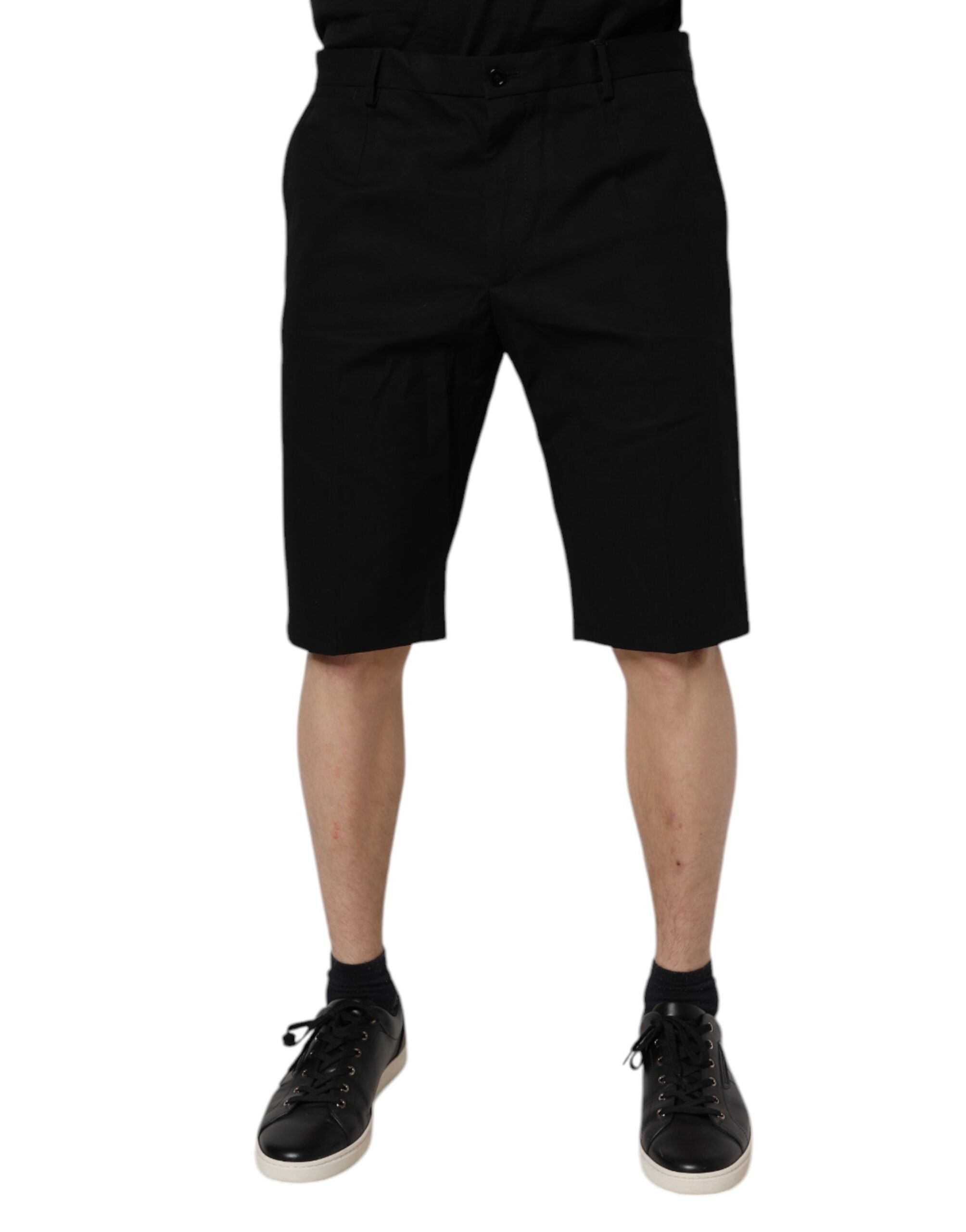 Dolce & Gabbana Black Cotton Bermuda Shorts with Mid Waist-1