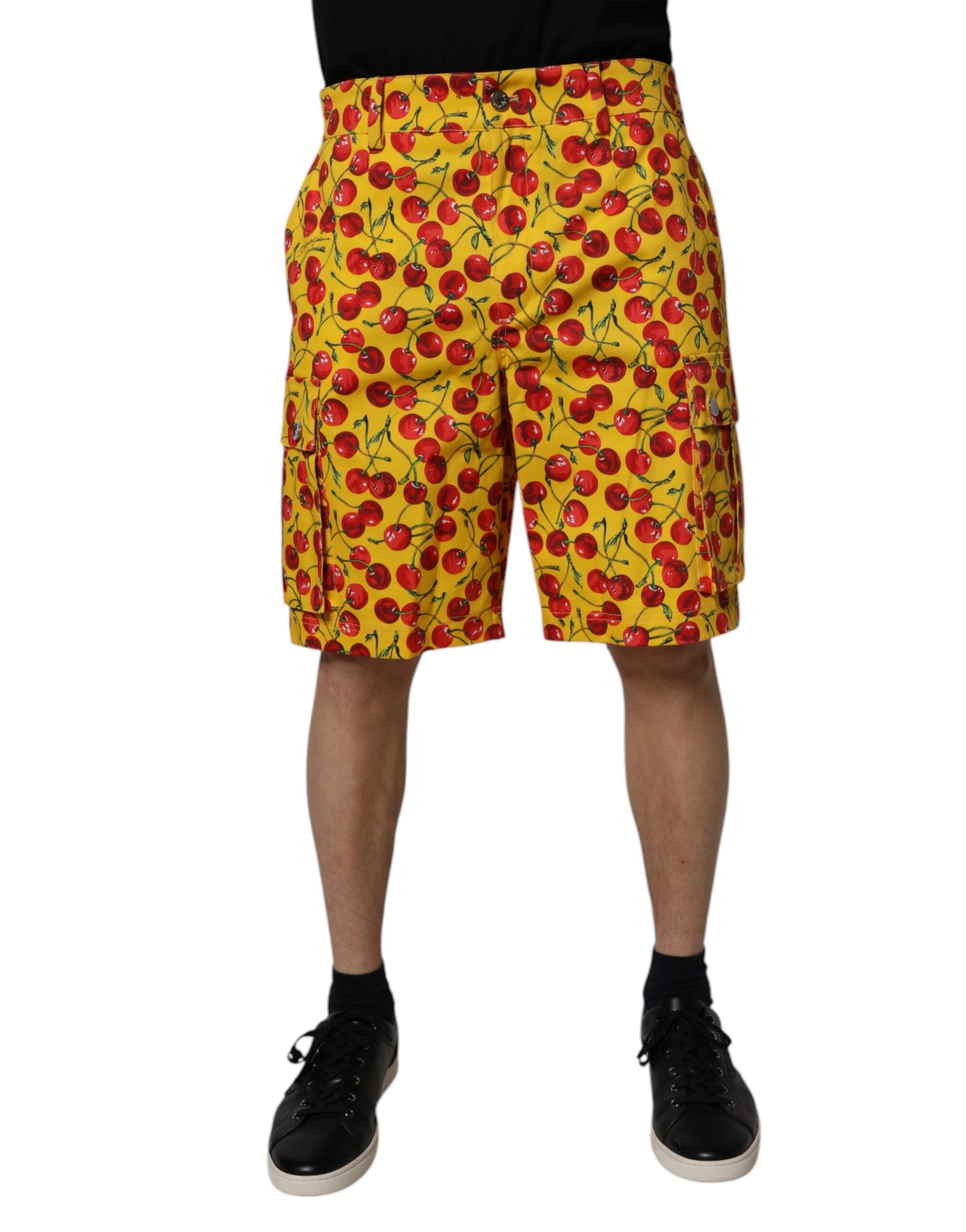 Dolce & Gabbana Gelbe Kirsche Print Baumwolle Männer Bermuda Shorts-2
