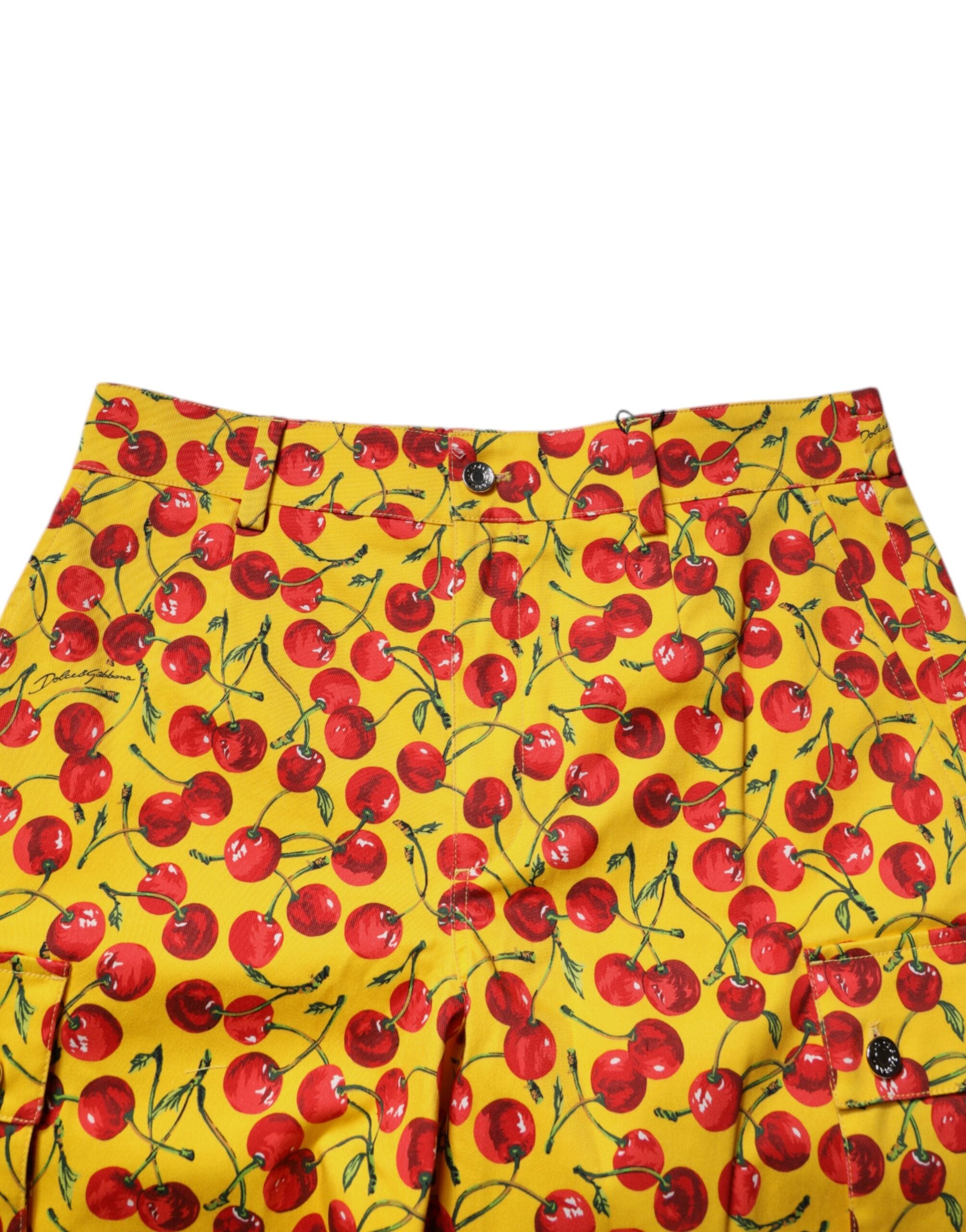 Dolce & Gabbana Gelbe Kirsche Print Baumwolle Männer Bermuda Shorts-5