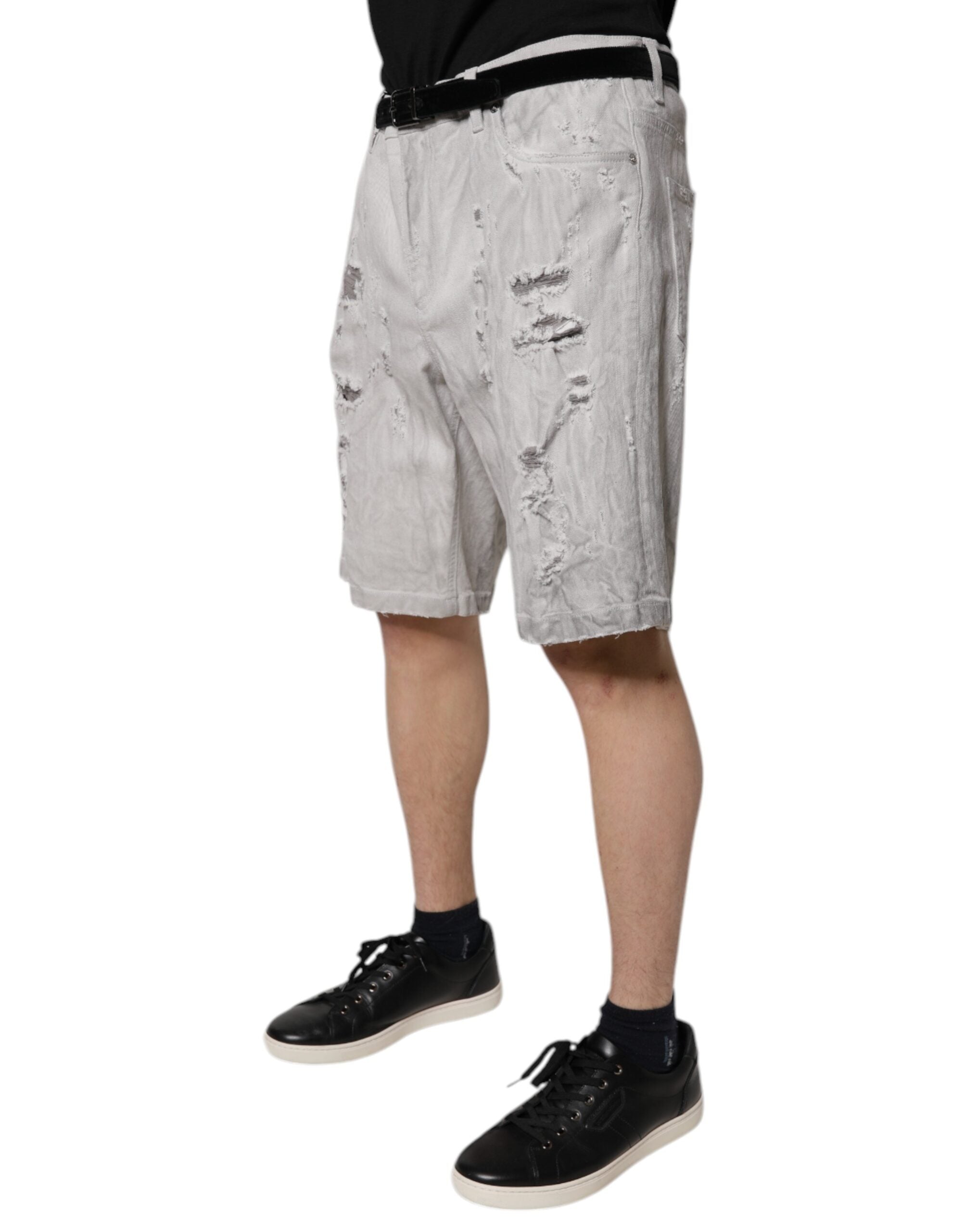 Dolce & Gabbana Men's light gray tattered denim Bermuda shorts-3
