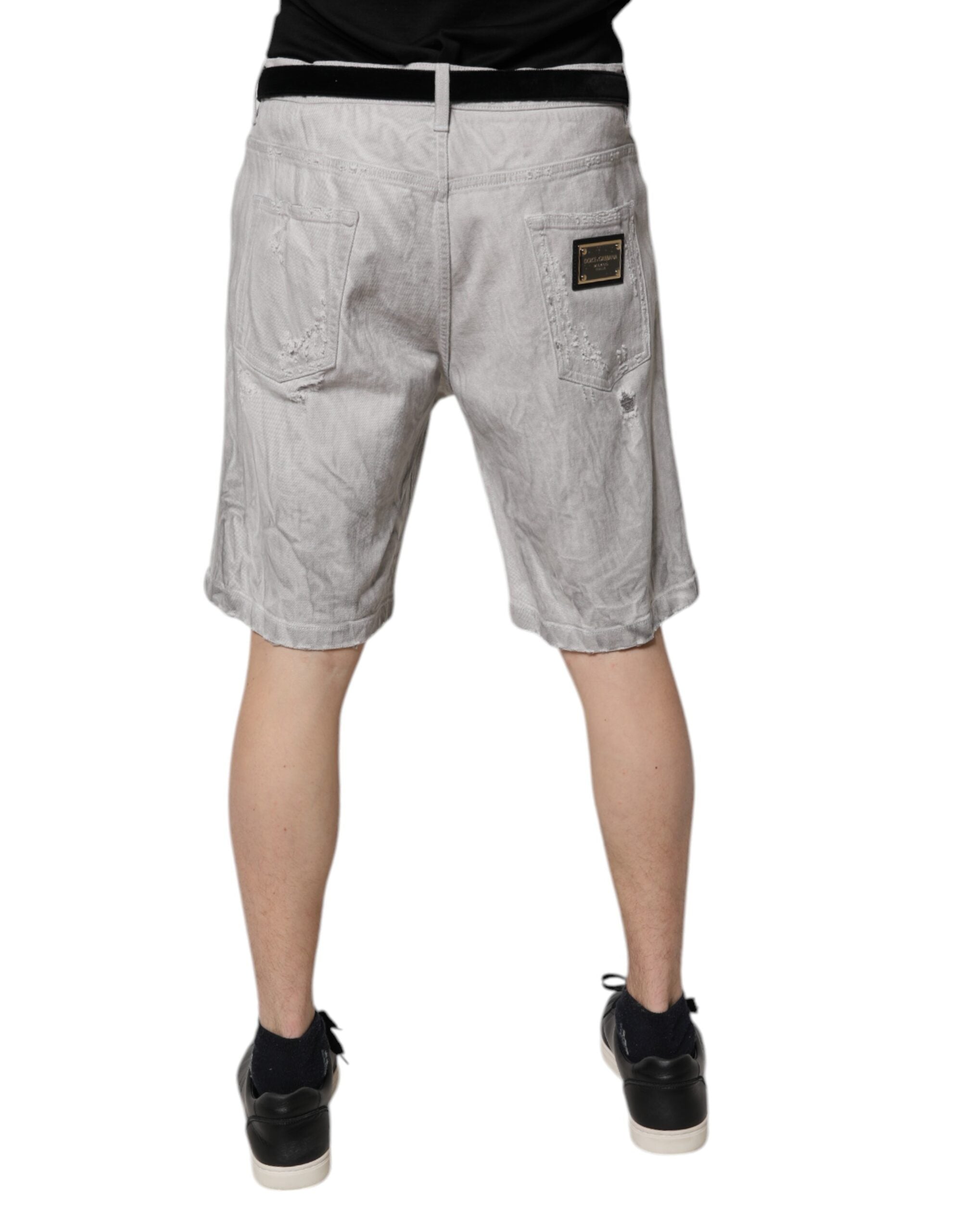 Dolce & Gabbana Men's light gray tattered denim Bermuda shorts-4