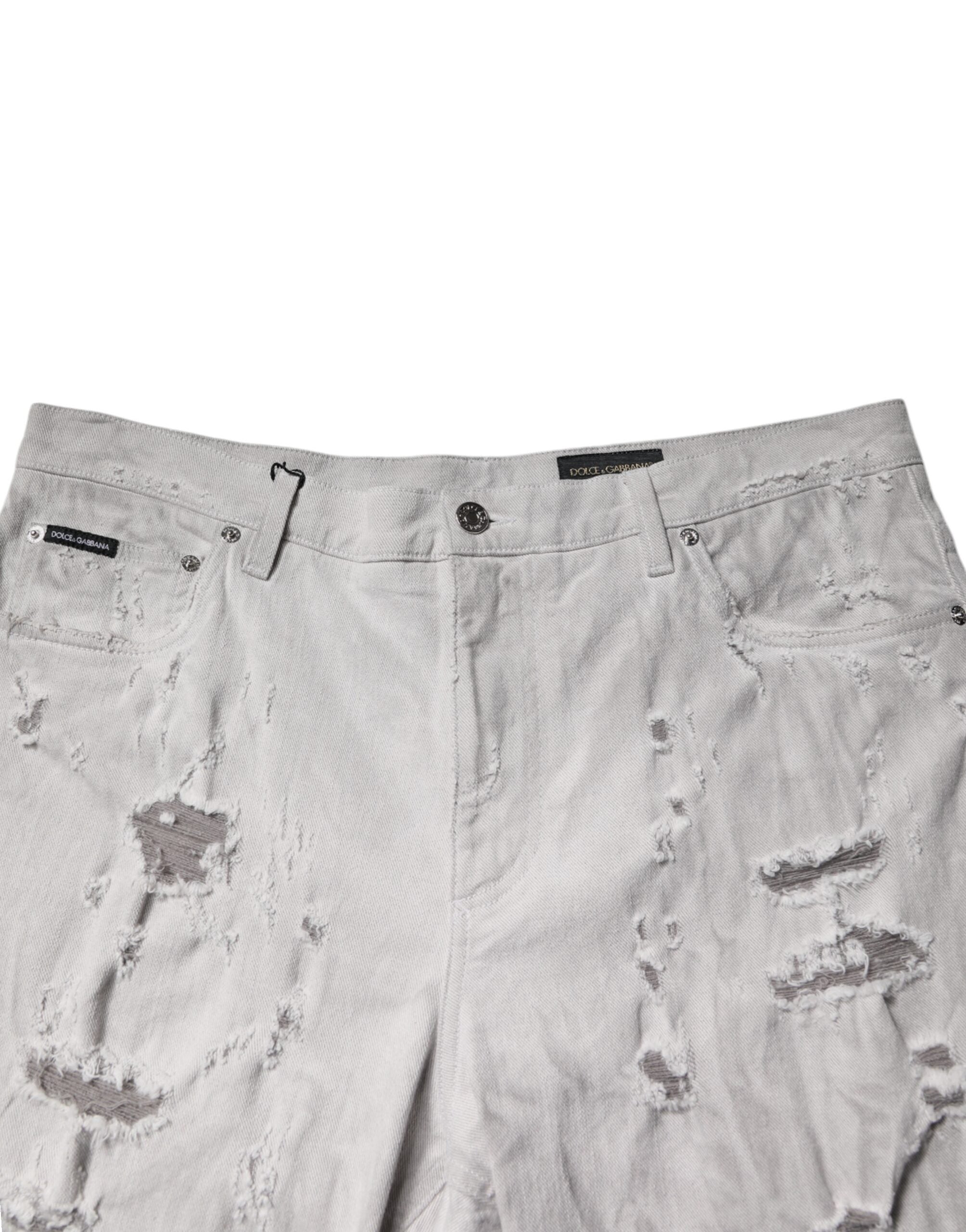 Dolce & Gabbana Men's light gray tattered denim Bermuda shorts-5