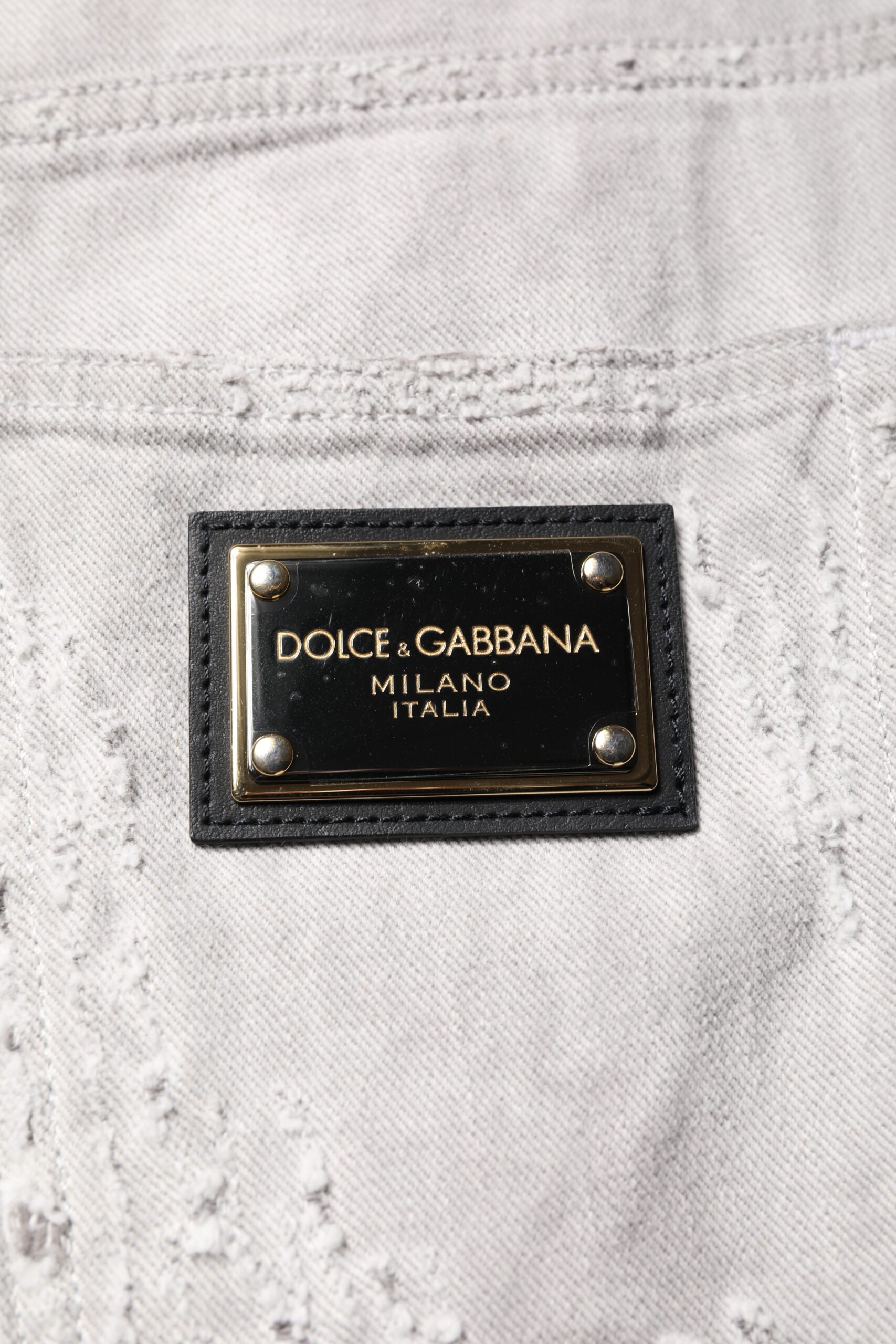 Dolce & Gabbana Men's light gray tattered denim Bermuda shorts-6