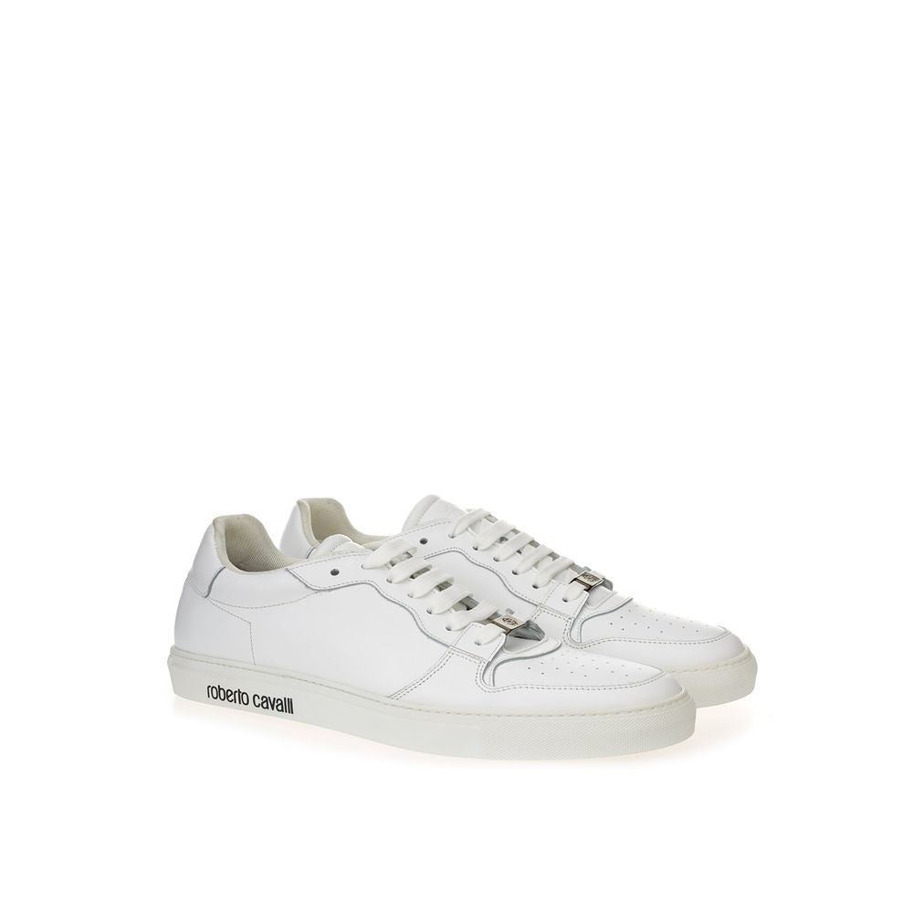 Roberto Cavalli Weiße Leder Turnschuhe Luxe Footwear-3