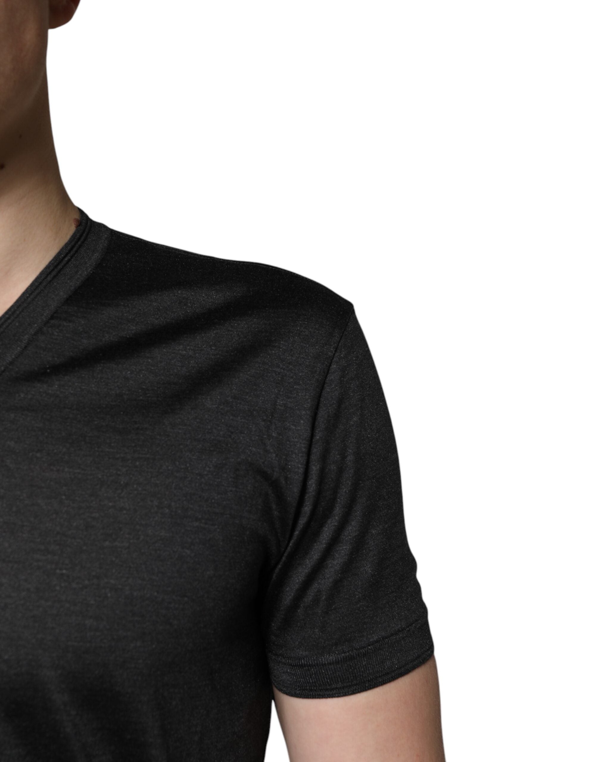 Dolce & Gabbana dark grey silk T-shirt with V-neck and short sleeves-5