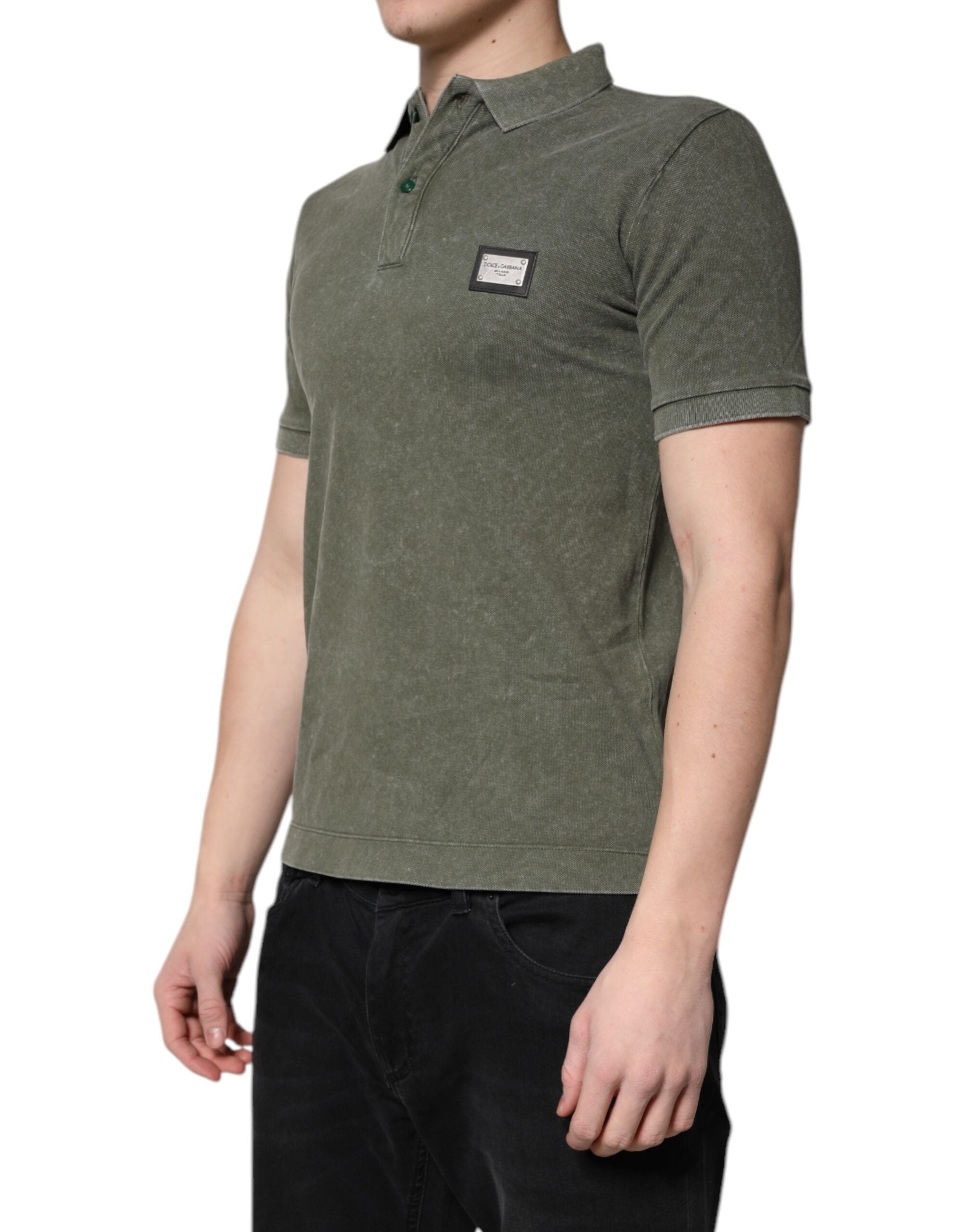 Dolce & Gabbana Army Green Logo Badge Cotton Polo Shirt T-shirt-3