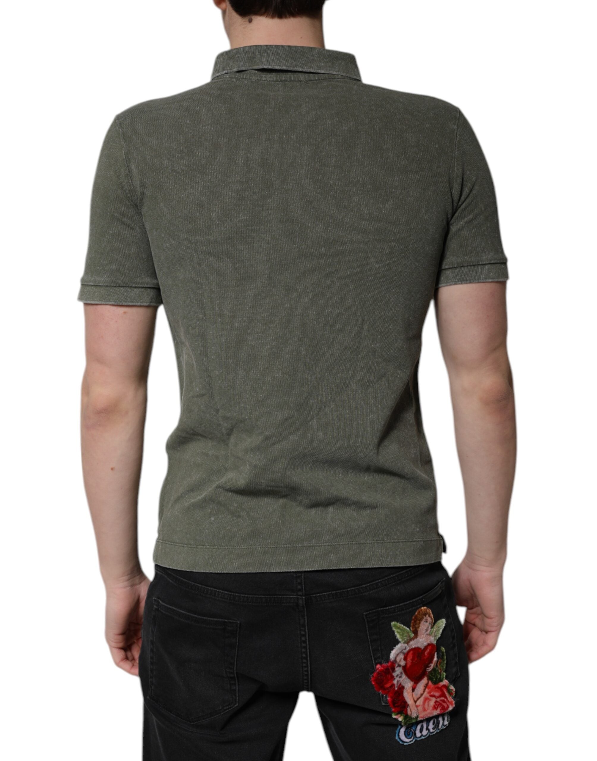 Dolce & Gabbana Army Green Logo Badge Cotton Polo Shirt T-shirt-4