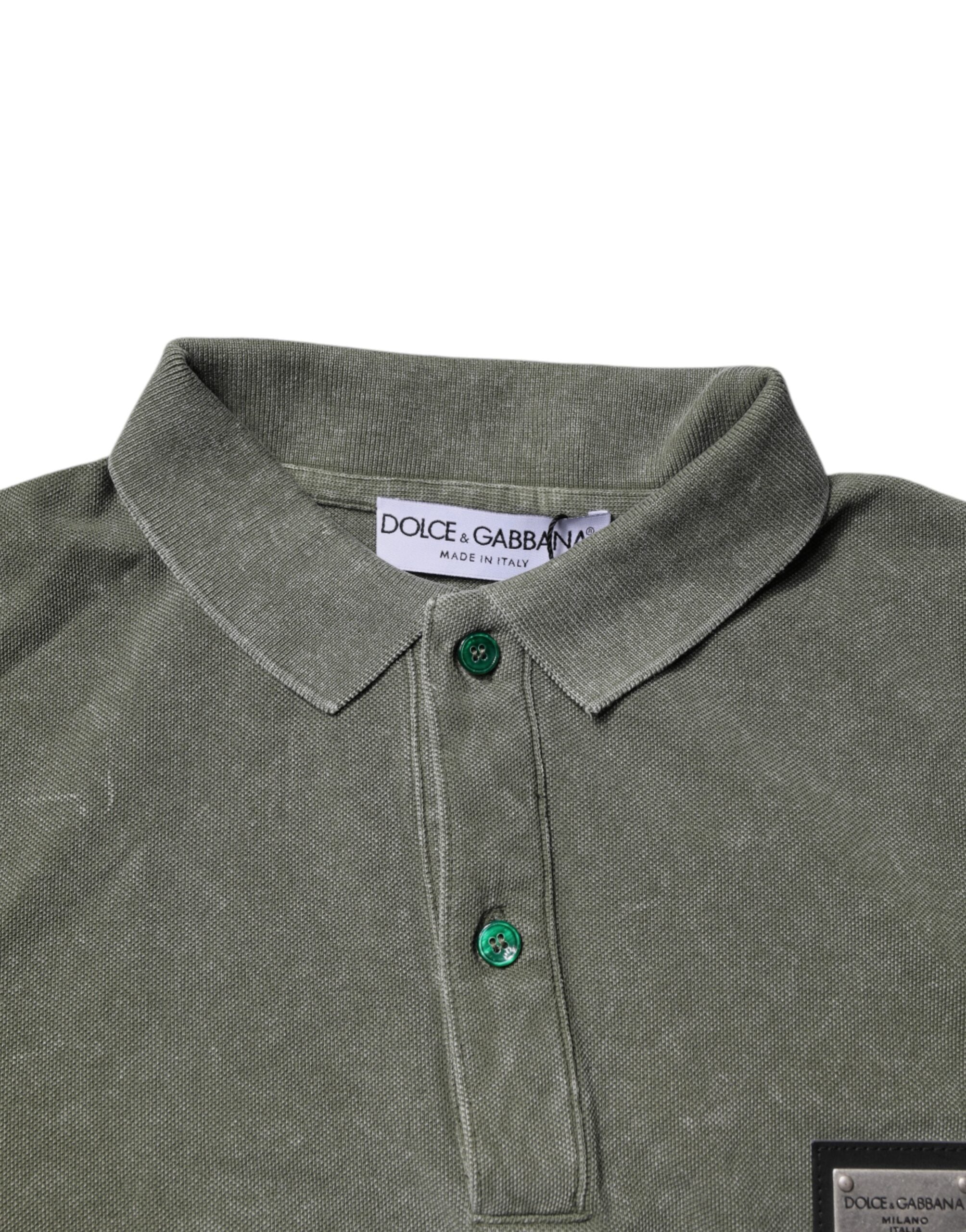 Dolce & Gabbana Army Green Logo Badge Cotton Polo Shirt T-shirt-5