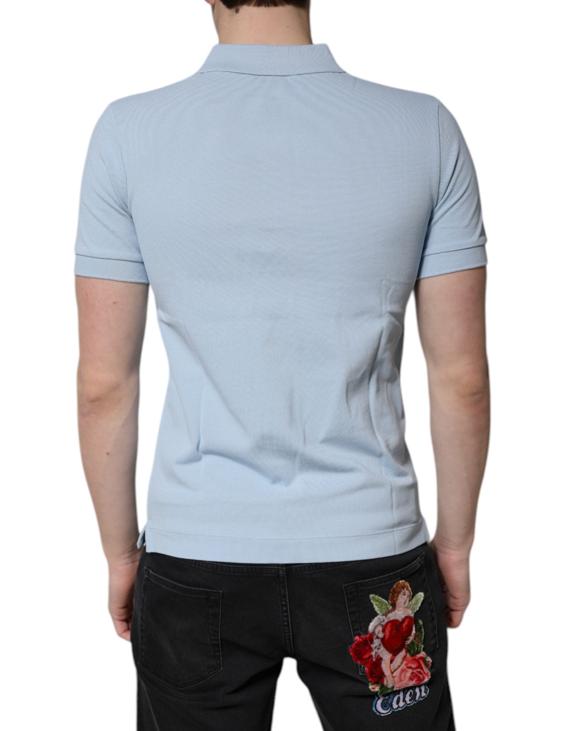 Dolce & Gabbana Sky Blue Cotton Crown Polo T-Shirt with Collar-4