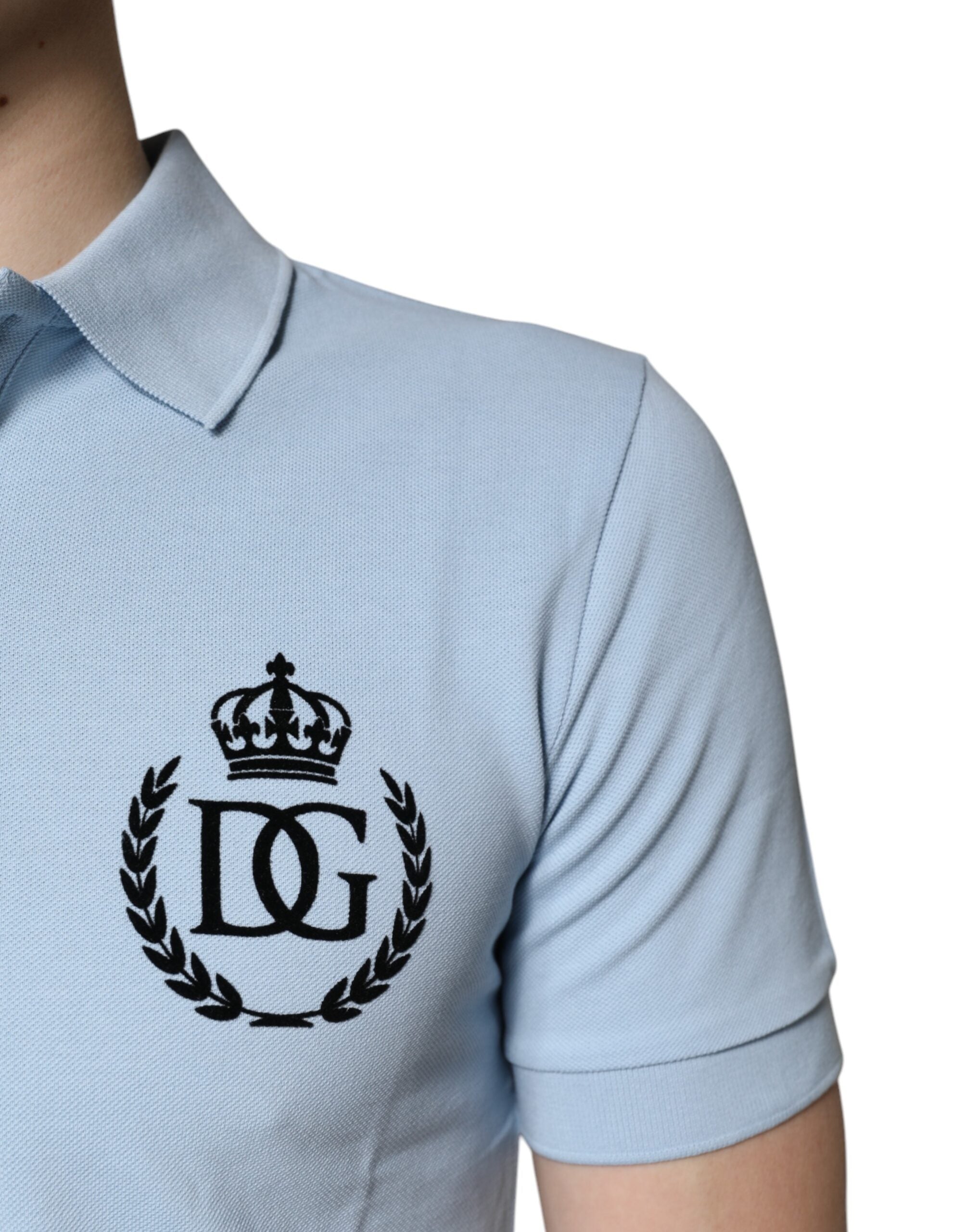 Dolce & Gabbana Sky Blue Cotton Crown Polo T-Shirt with Collar-5