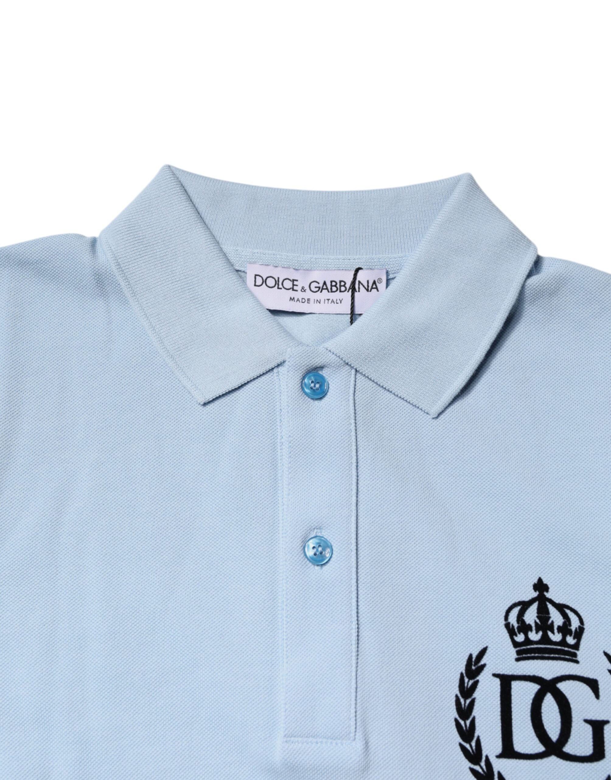 Dolce & Gabbana Sky Blue Cotton Crown Polo T-Shirt with Collar-6