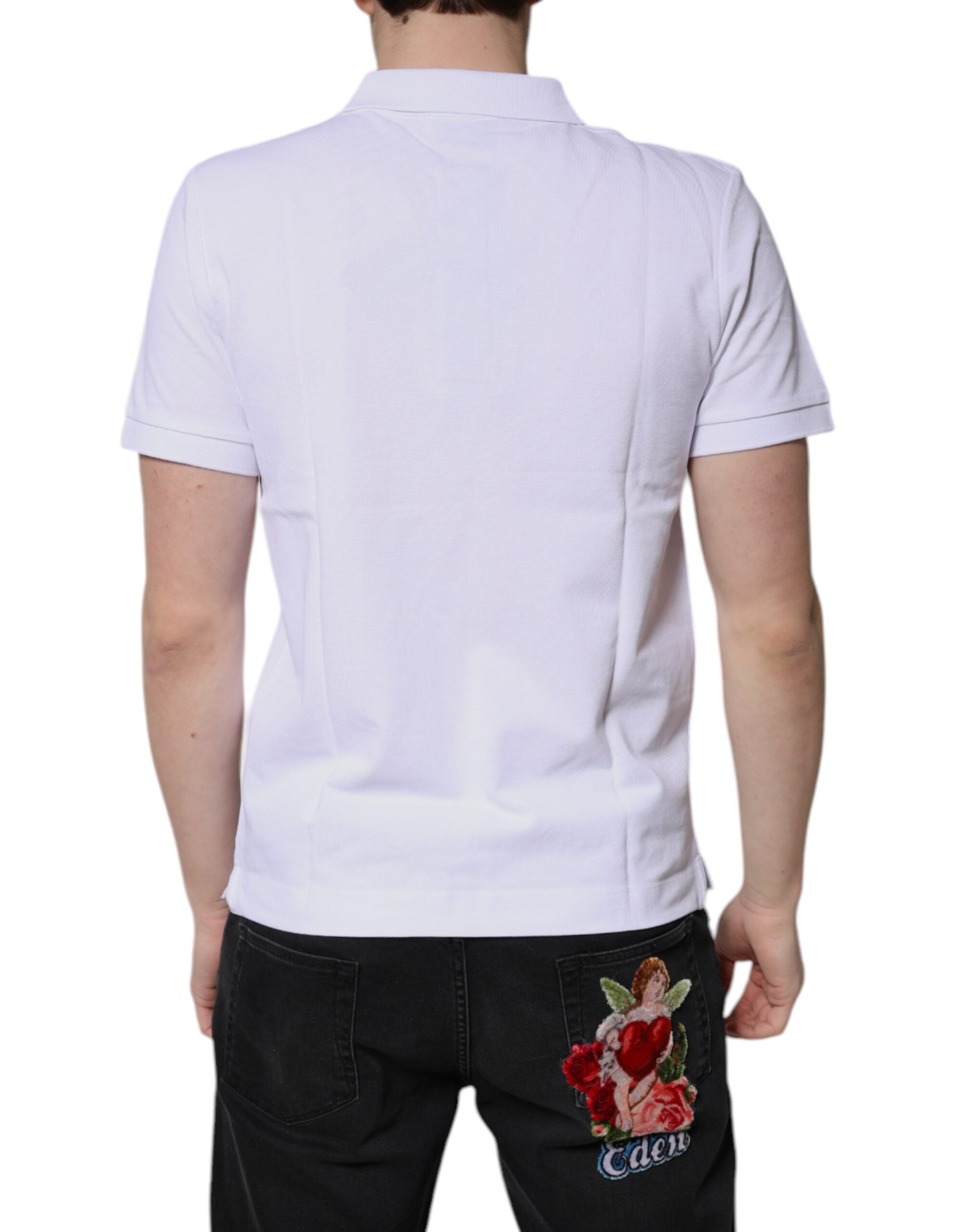 Polo de algodón blanco con cuello de Dolce & Gabbana para hombre-4