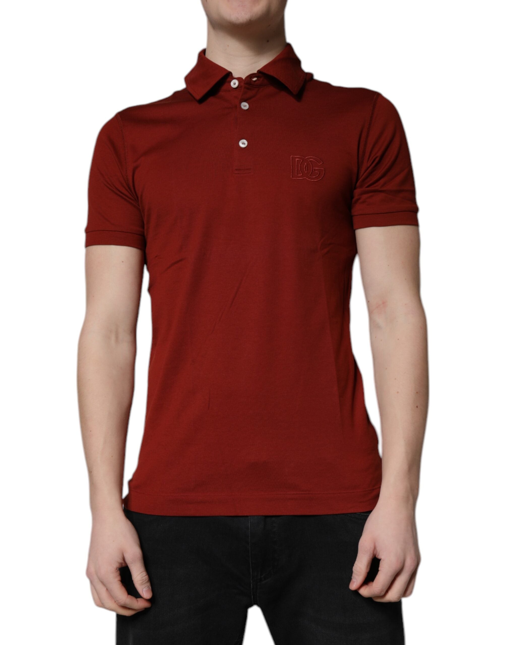 Dolce & Gabbana Red Cotton Polo T-Shirt with DG Logo and Collar-2