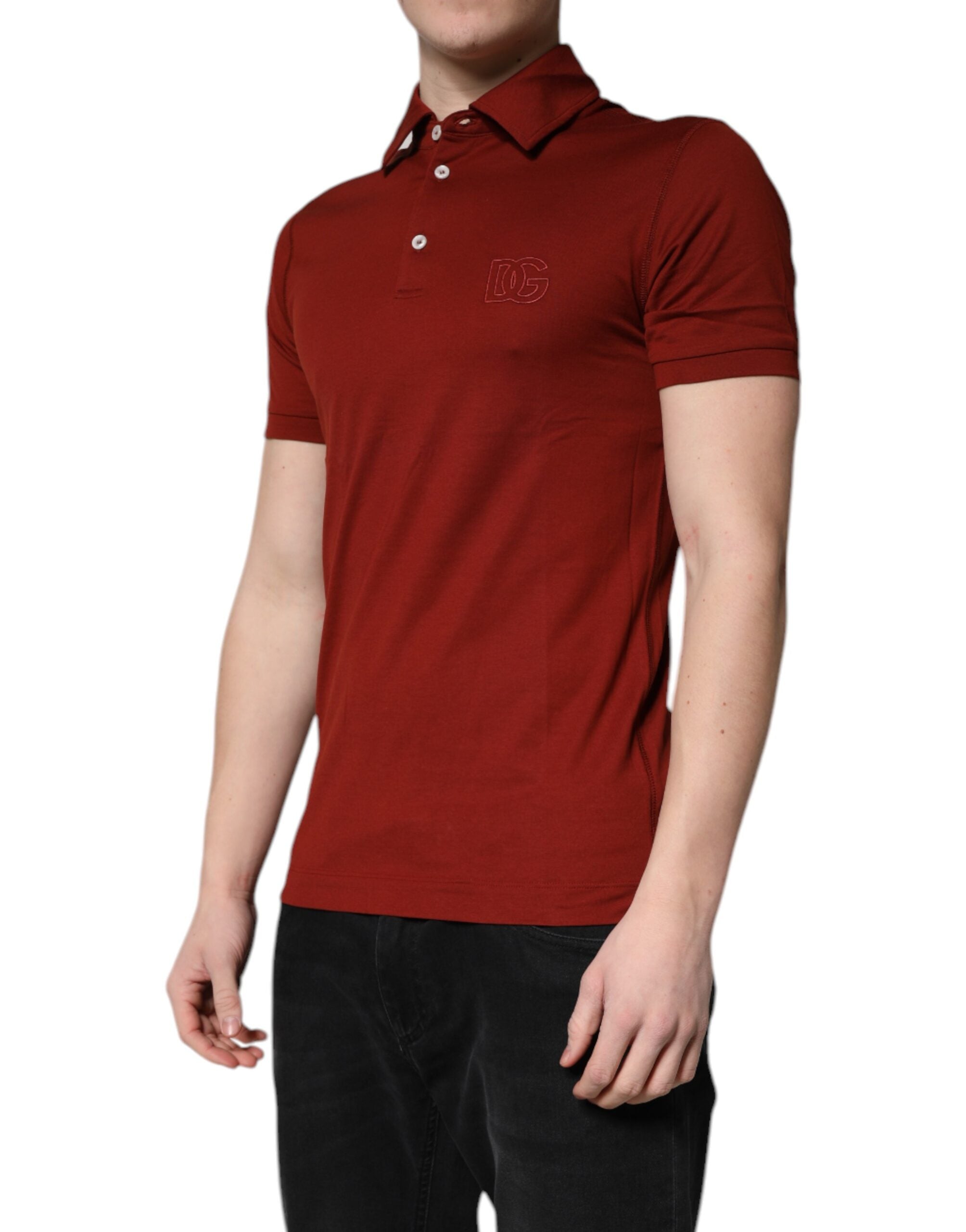 Dolce & Gabbana Red Cotton Polo T-Shirt with DG Logo and Collar-3