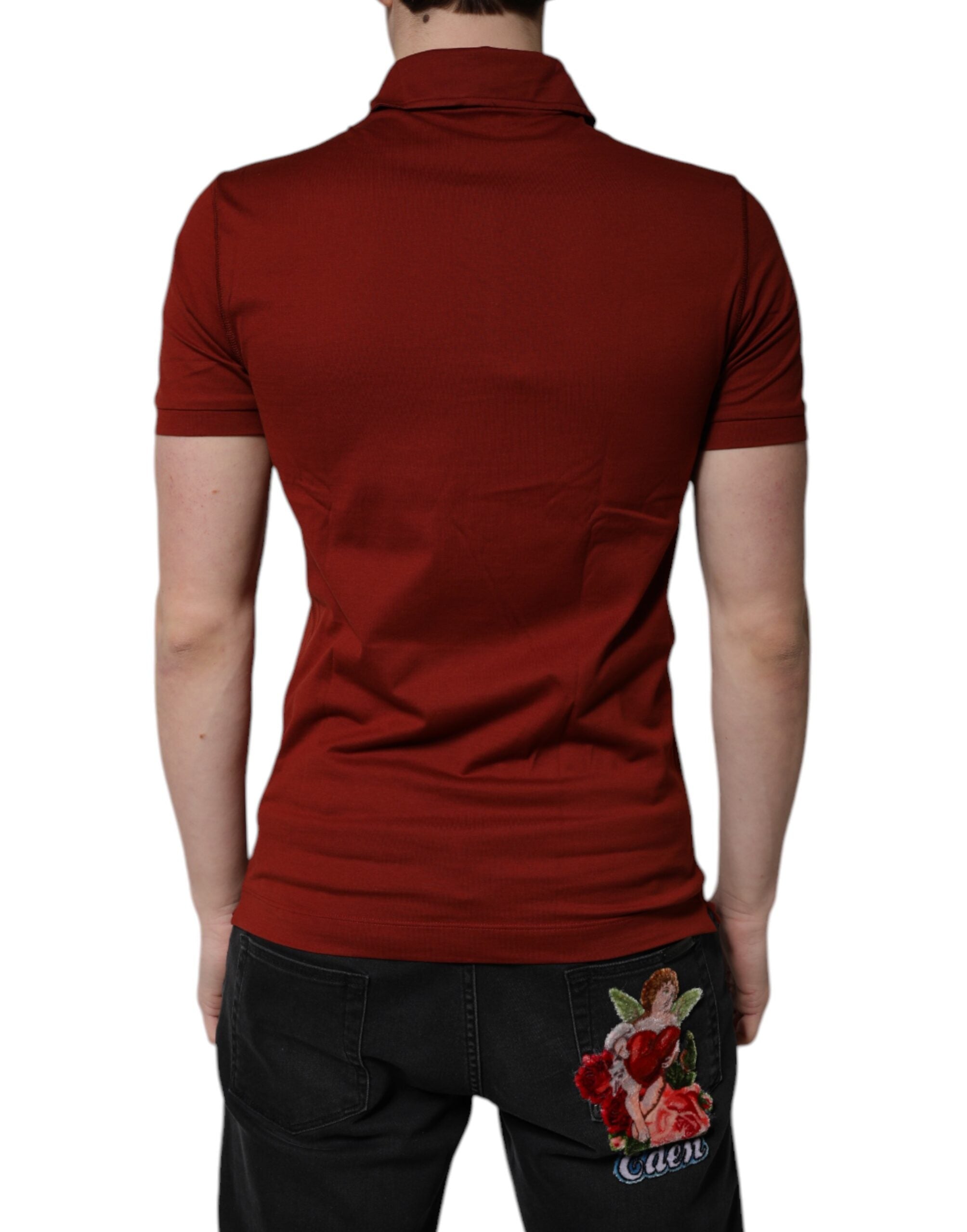 Dolce & Gabbana Red Cotton Polo T-Shirt with DG Logo and Collar-4