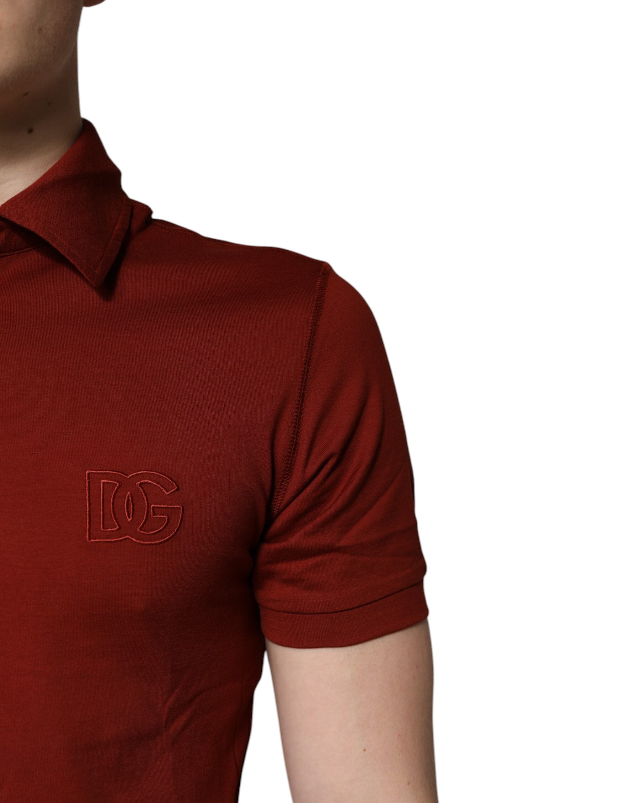 Dolce & Gabbana Red Cotton Polo T-Shirt with DG Logo and Collar-5