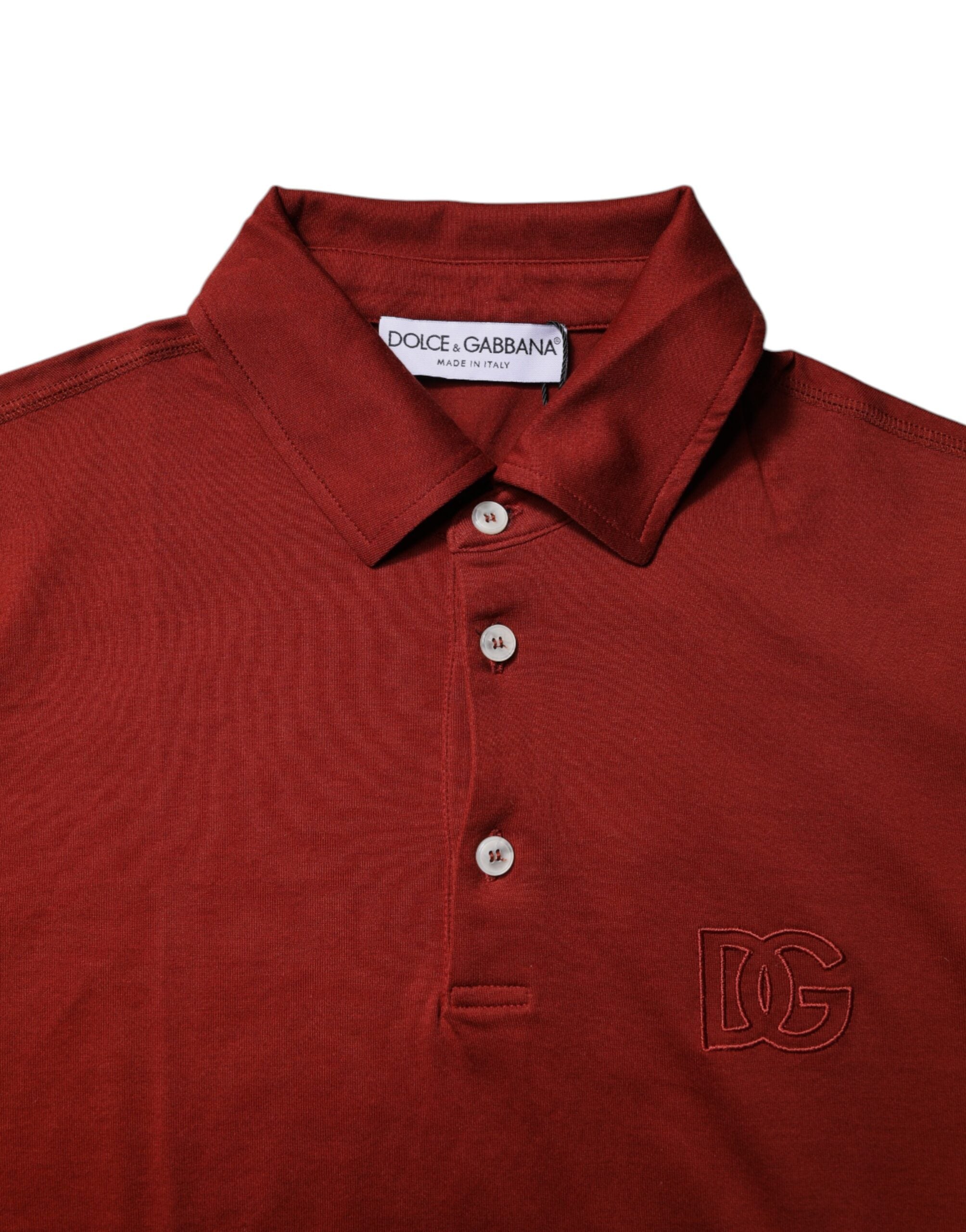 Dolce & Gabbana Red Cotton Polo T-Shirt with DG Logo and Collar-6