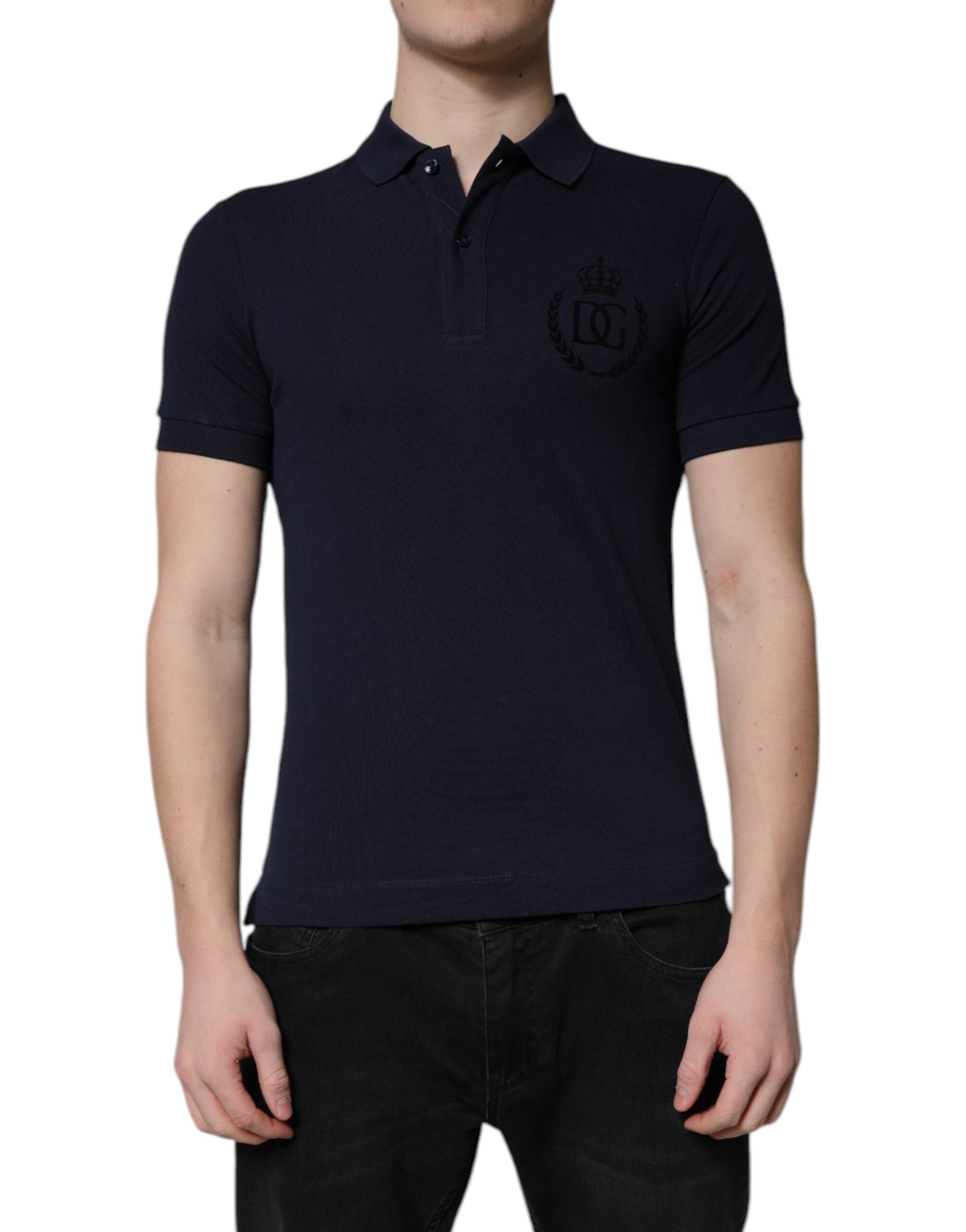 Dolce & Gabbana Dunkelblaues Baumwollkronen-Polo-T-Shirt mit Kragen-2