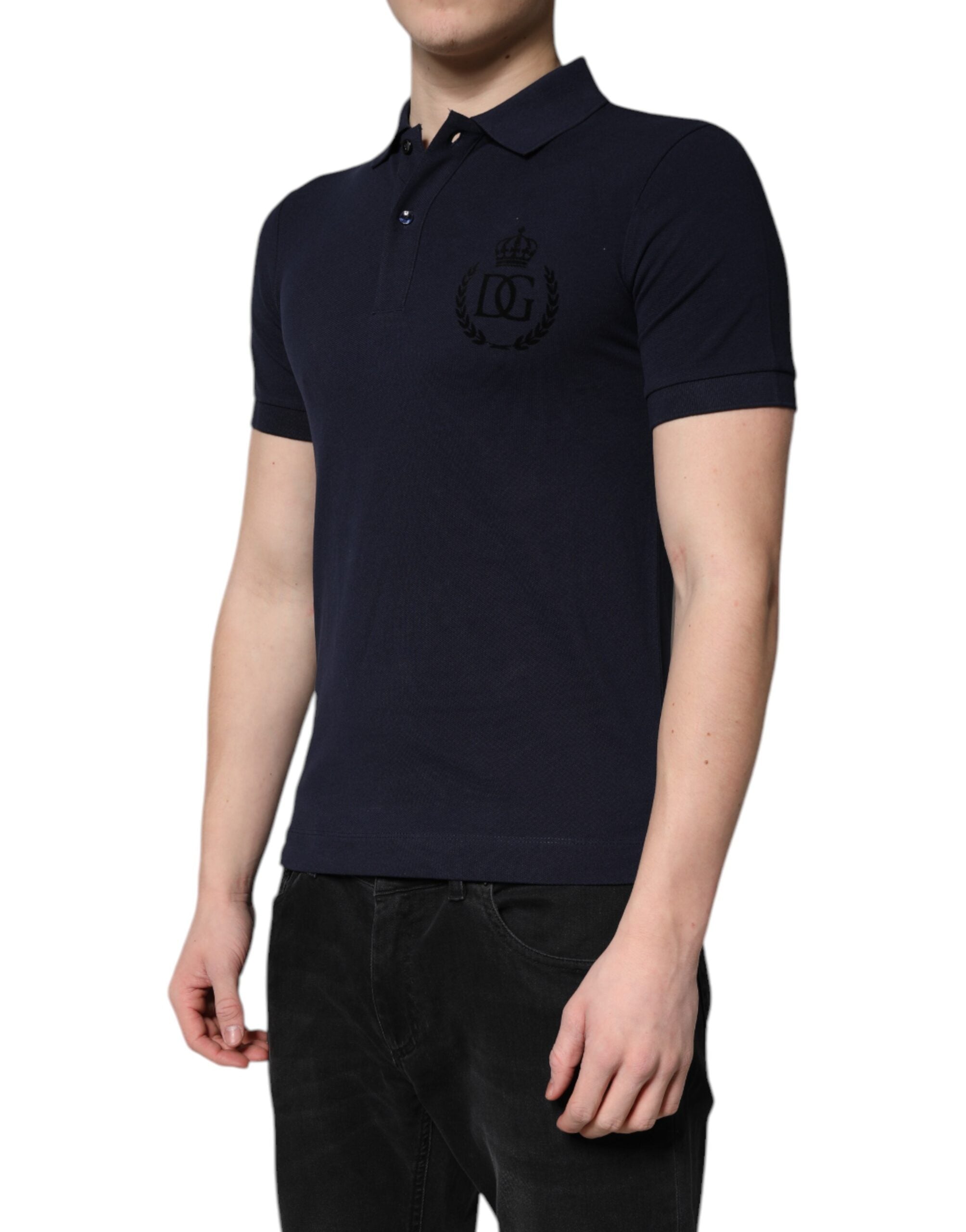 Dolce & Gabbana Dunkelblaues Baumwollkronen-Polo-T-Shirt mit Kragen-3