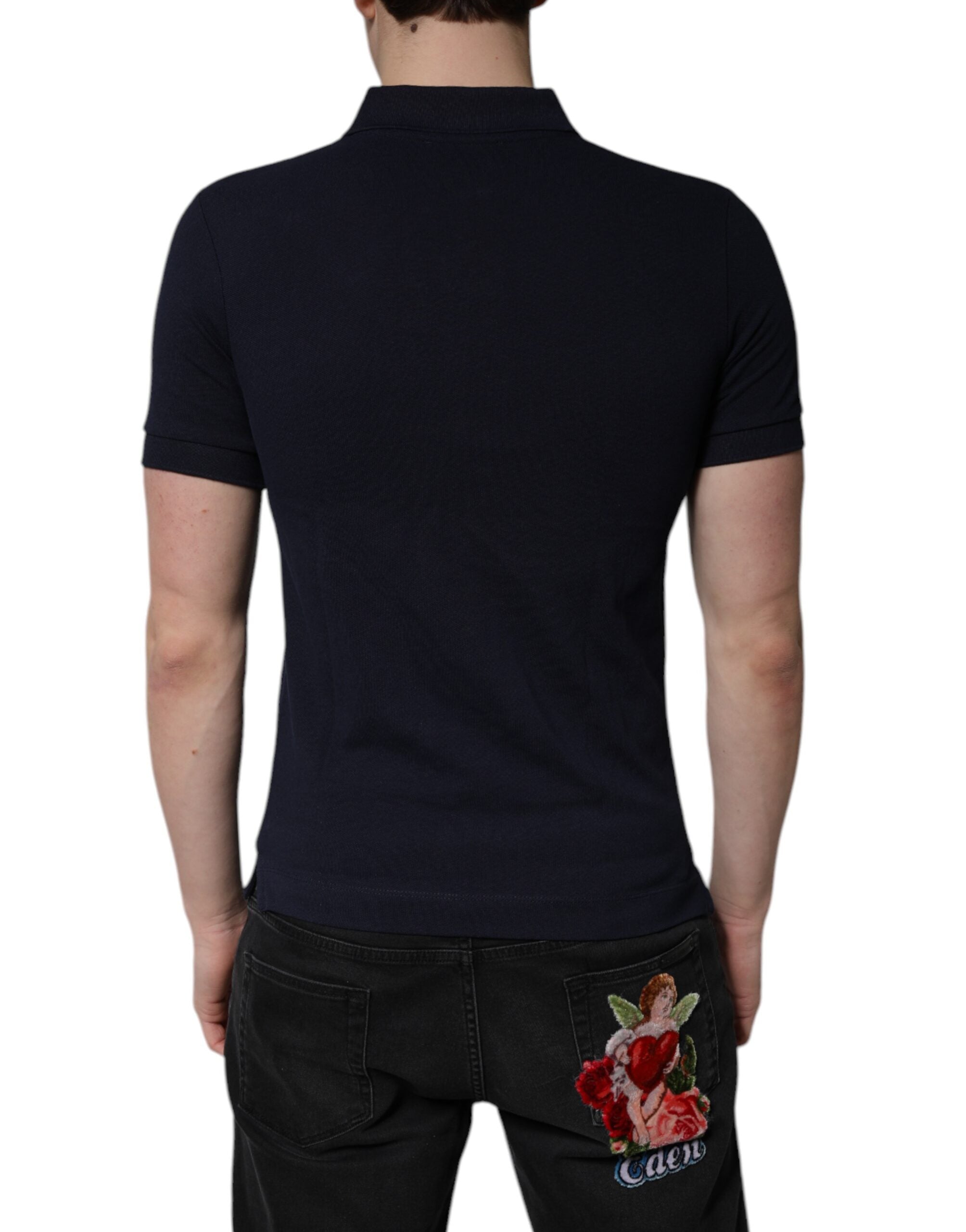 Dolce & Gabbana Dunkelblaues Baumwollkronen-Polo-T-Shirt mit Kragen-4