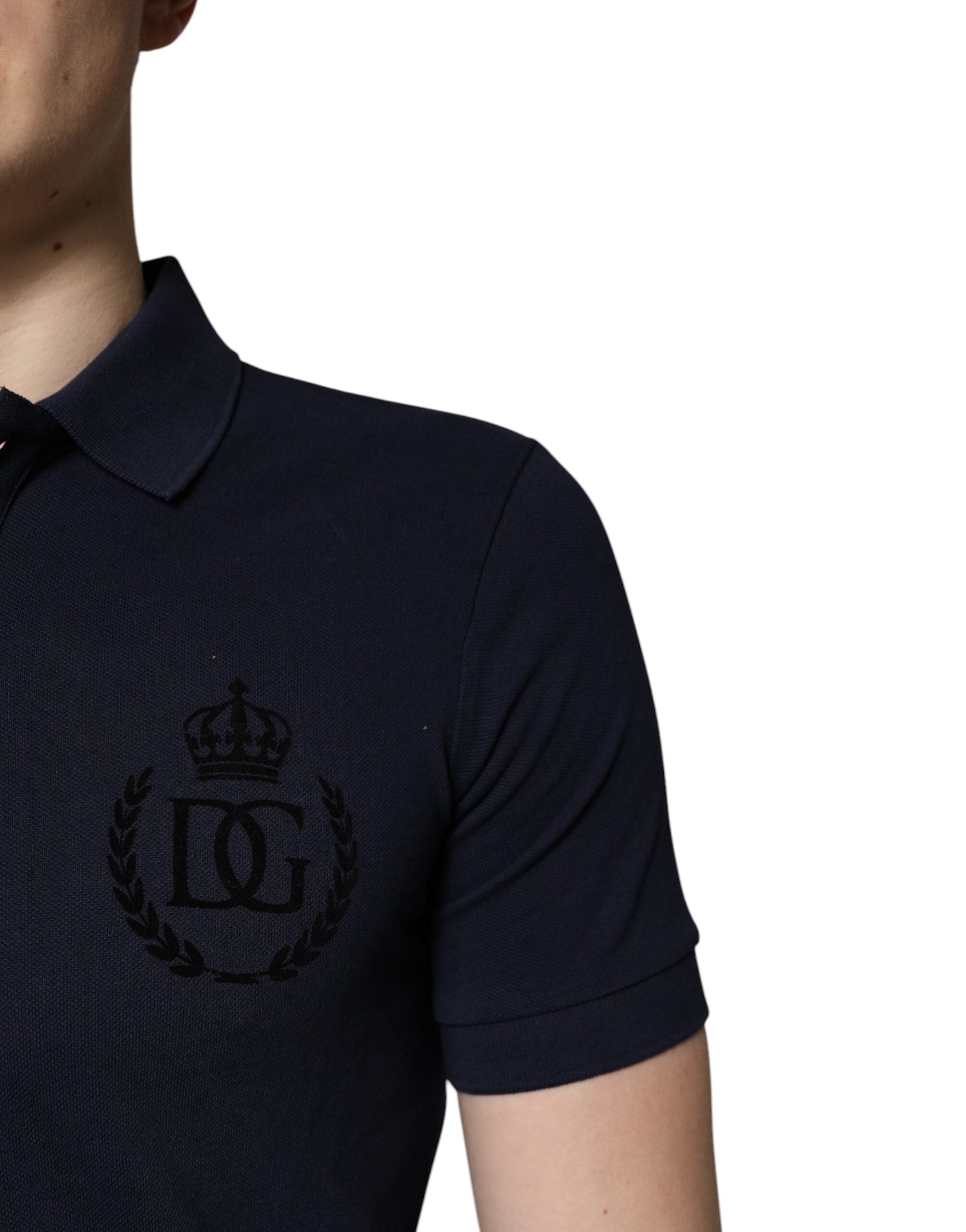 Dolce & Gabbana Dunkelblaues Baumwollkronen-Polo-T-Shirt mit Kragen-5