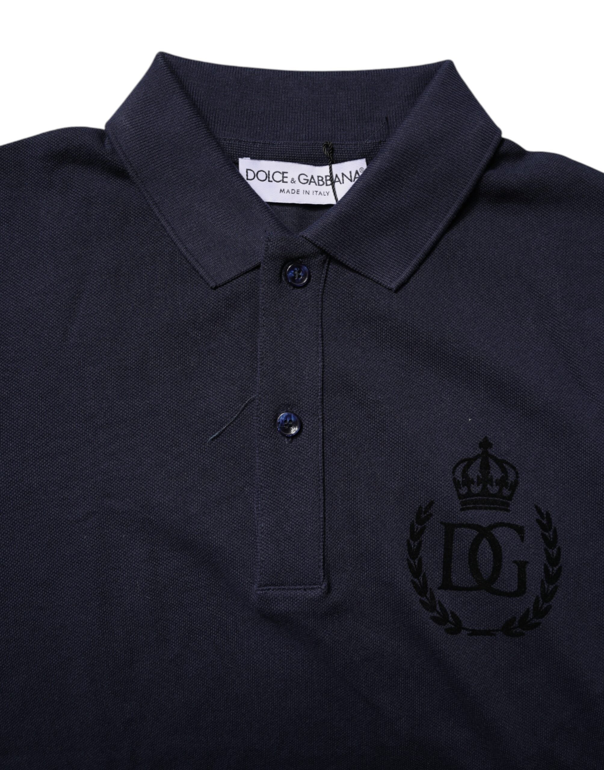 Dolce & Gabbana Dunkelblaues Baumwollkronen-Polo-T-Shirt mit Kragen-6