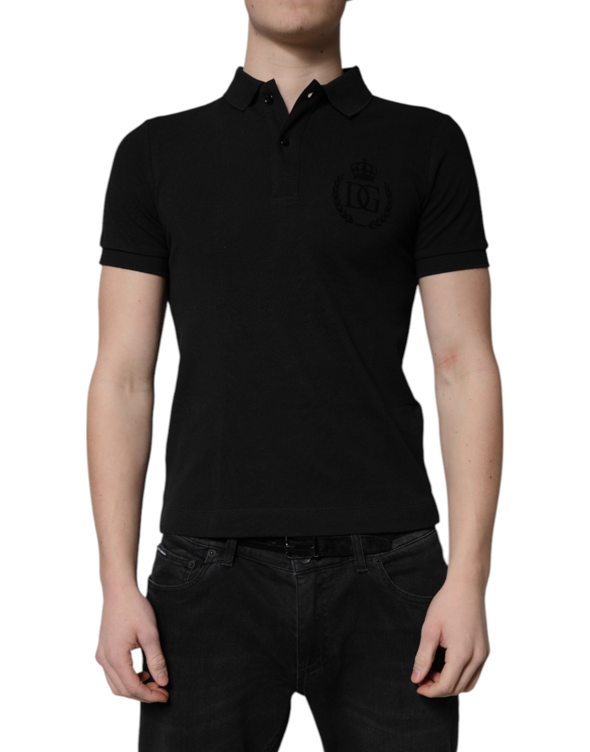 Dolce & Gabbana Black cotton polo shirt with collar and DG logo