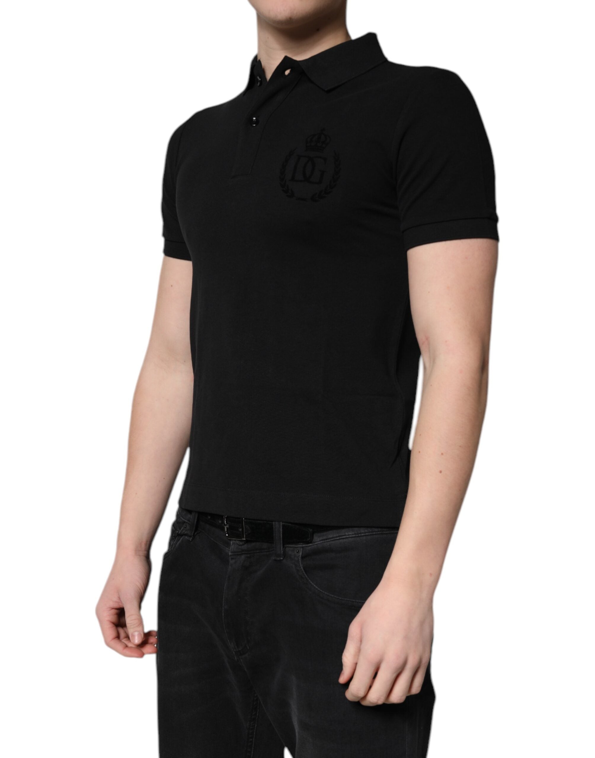 Polo de algodón negro con cuello y logotipo DG de Dolce & Gabbana-3