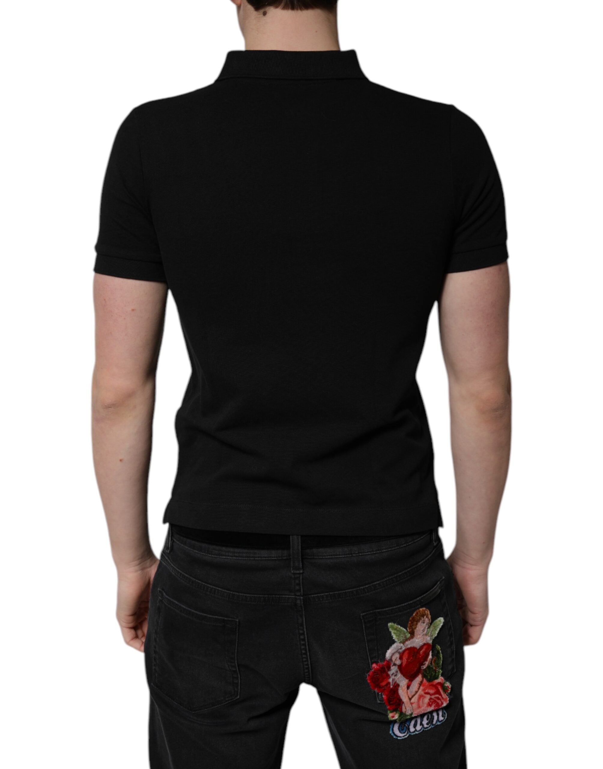 Polo de algodón negro con cuello y logotipo DG de Dolce & Gabbana-4