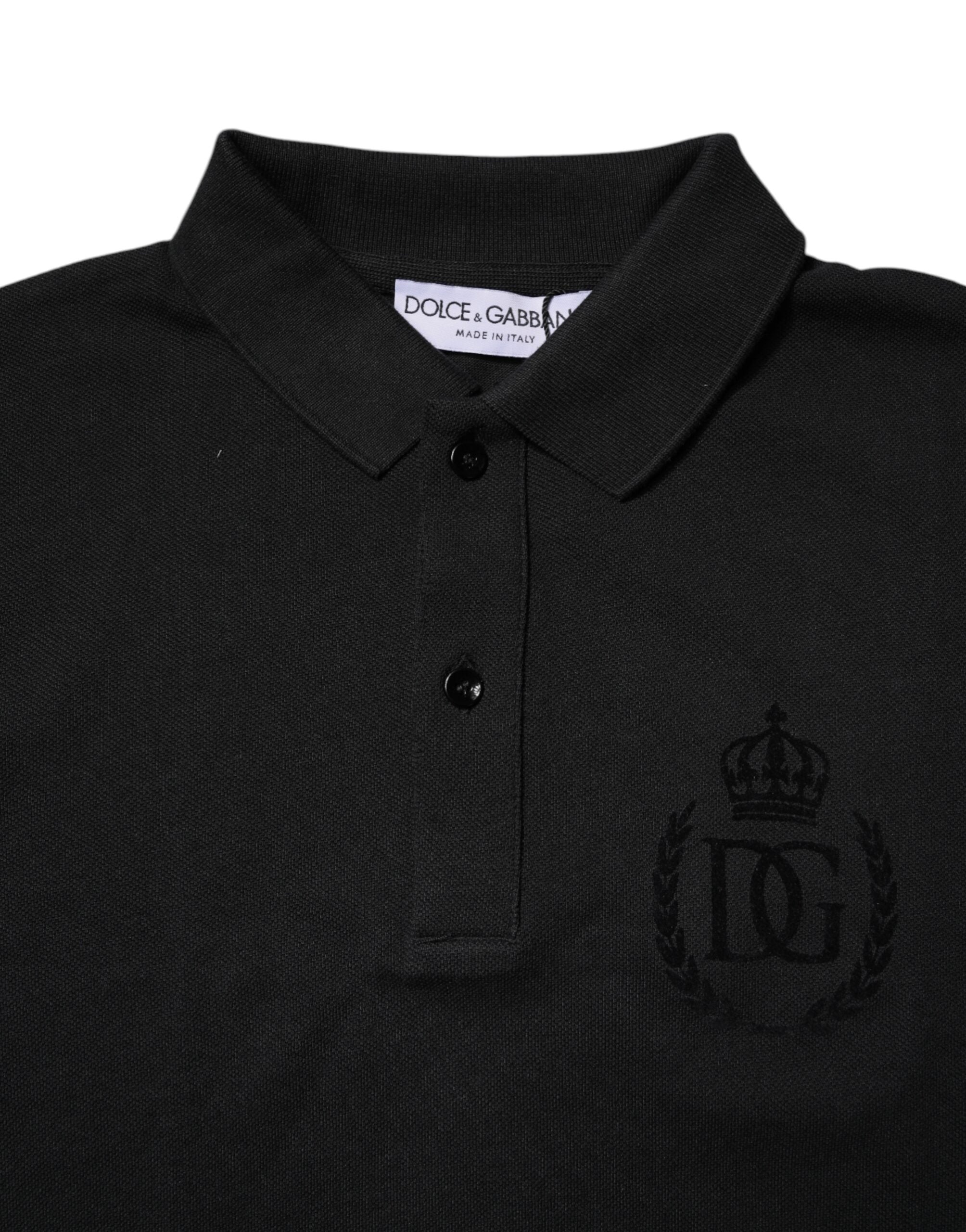 Polo de algodón negro con cuello y logotipo DG de Dolce & Gabbana-5