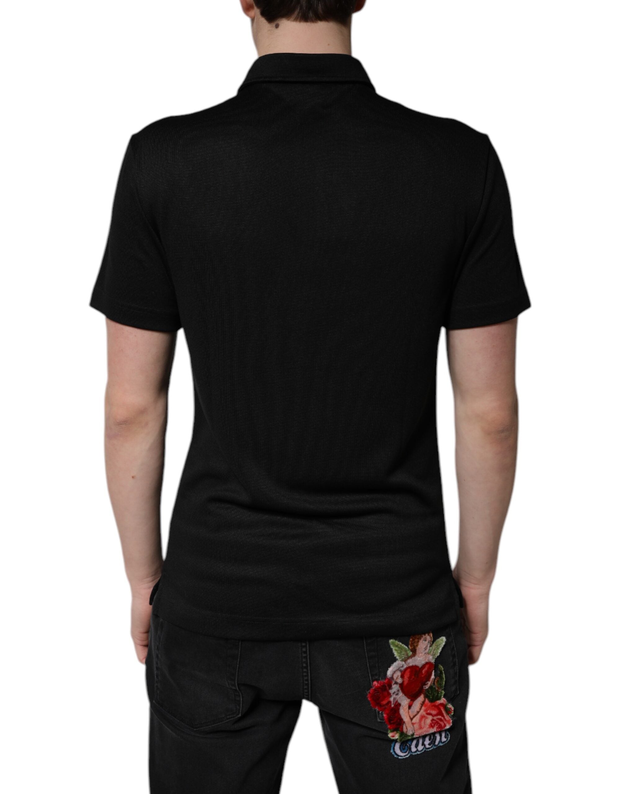 Dolce & Gabbana Schwarzes Polyester DG Logo Poloshirt mit Kragen-4