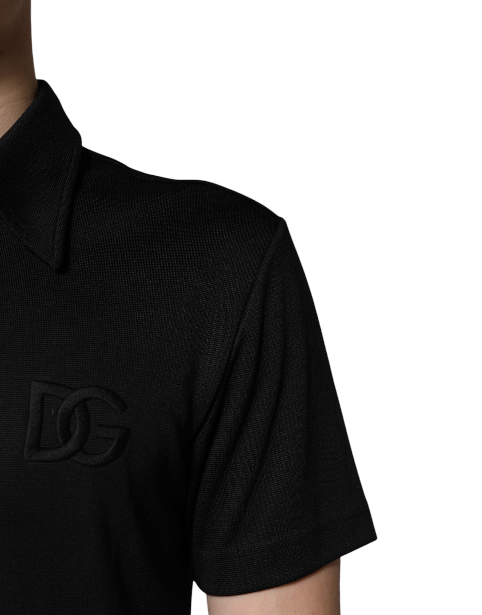 Dolce & Gabbana Schwarzes Polyester DG Logo Poloshirt mit Kragen-5