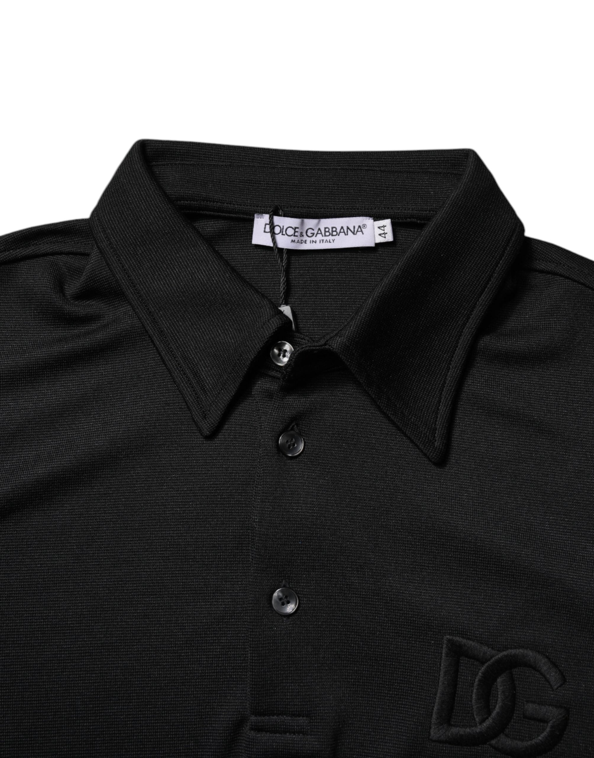 Dolce & Gabbana Schwarzes Polyester DG Logo Poloshirt mit Kragen-6