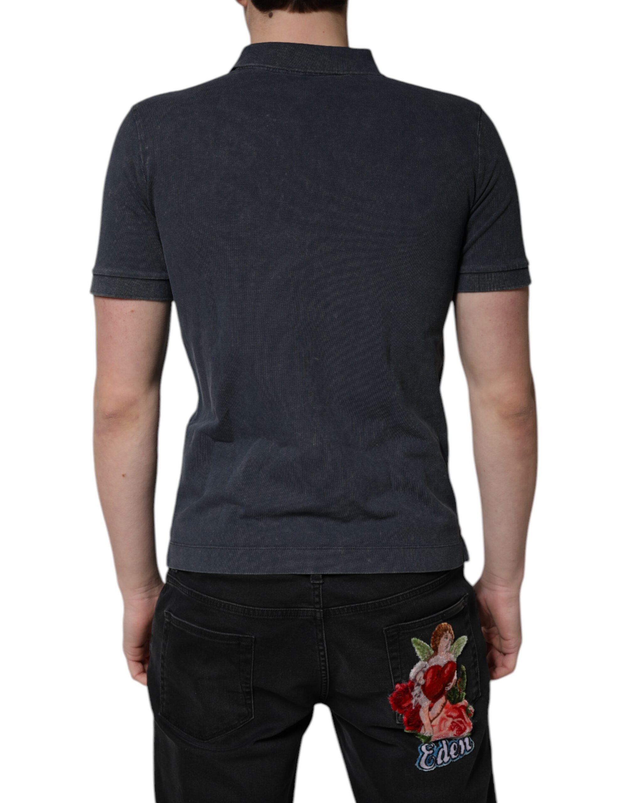Dolce & Gabbana Dunkelblaues Logo-Plakette Baumwolle Herren-Poloshirt T-shirt-4