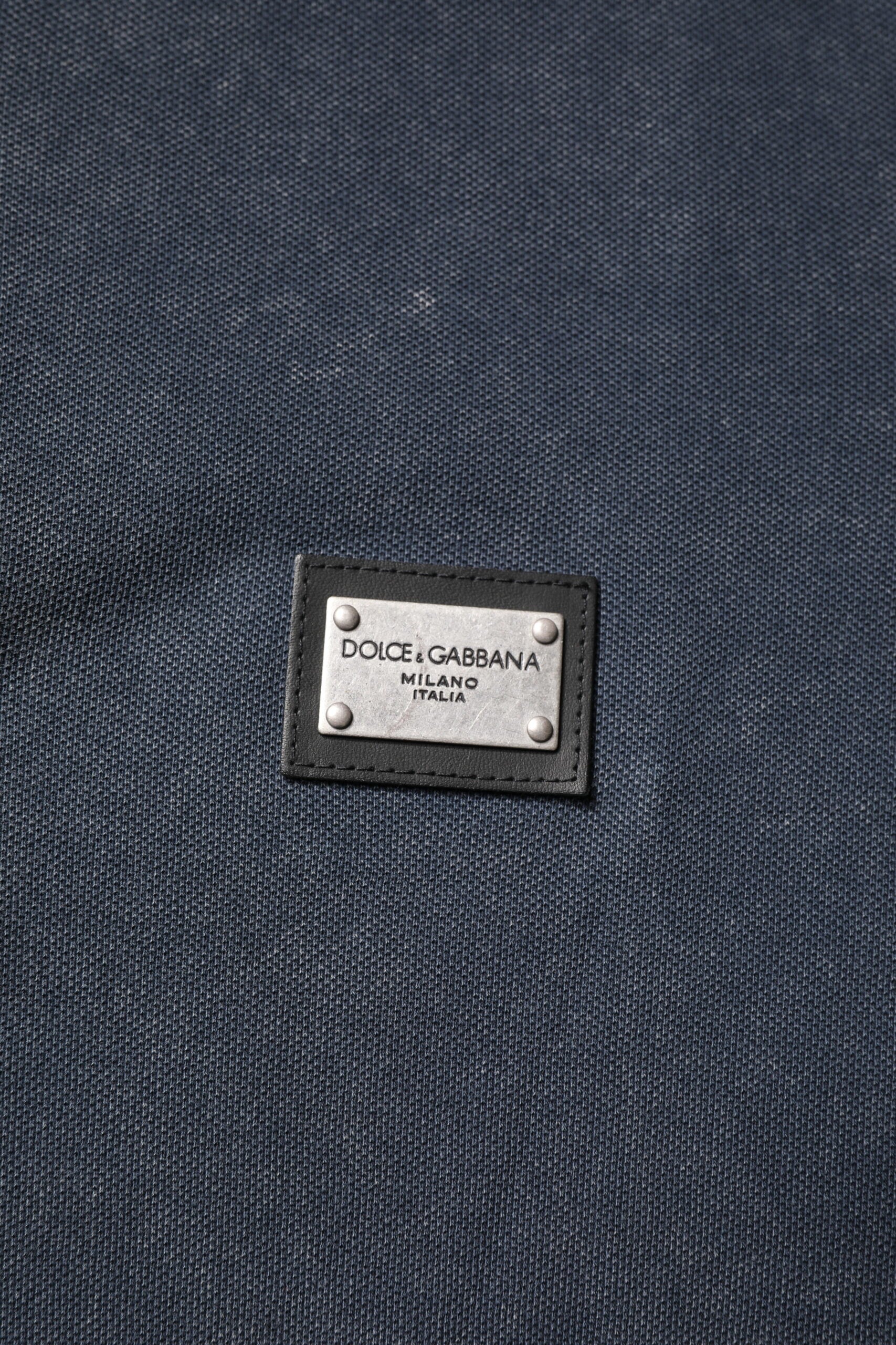 Dolce & Gabbana Dunkelblaues Logo-Plakette Baumwolle Herren-Poloshirt T-shirt-6