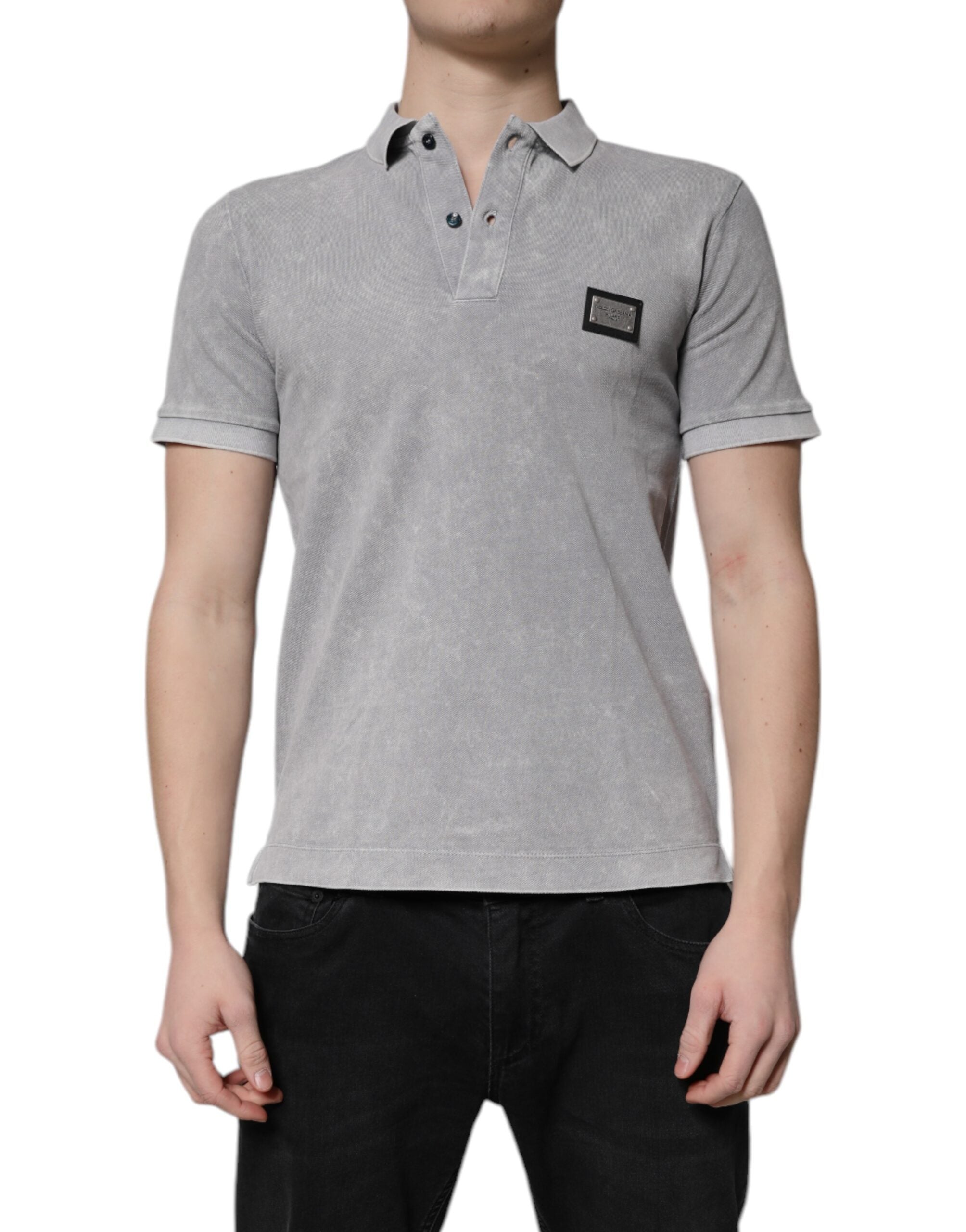 Dolce & Gabbana Grey Logo Plaque Cotton Men's Polo Shirt T-Shirt