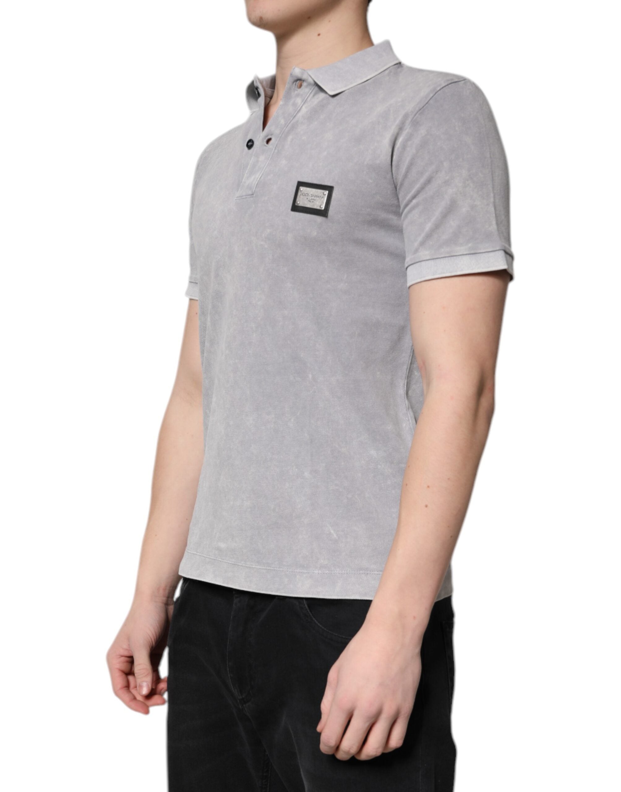 Polo de algodón con placa del logotipo gris de Dolce & Gabbana para hombre-3