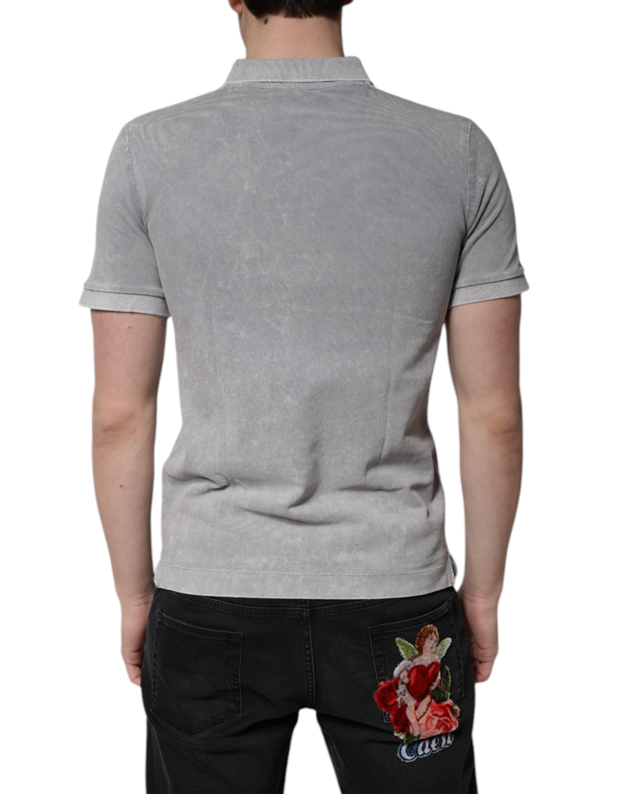 Polo de algodón con placa del logotipo gris de Dolce & Gabbana para hombre-4