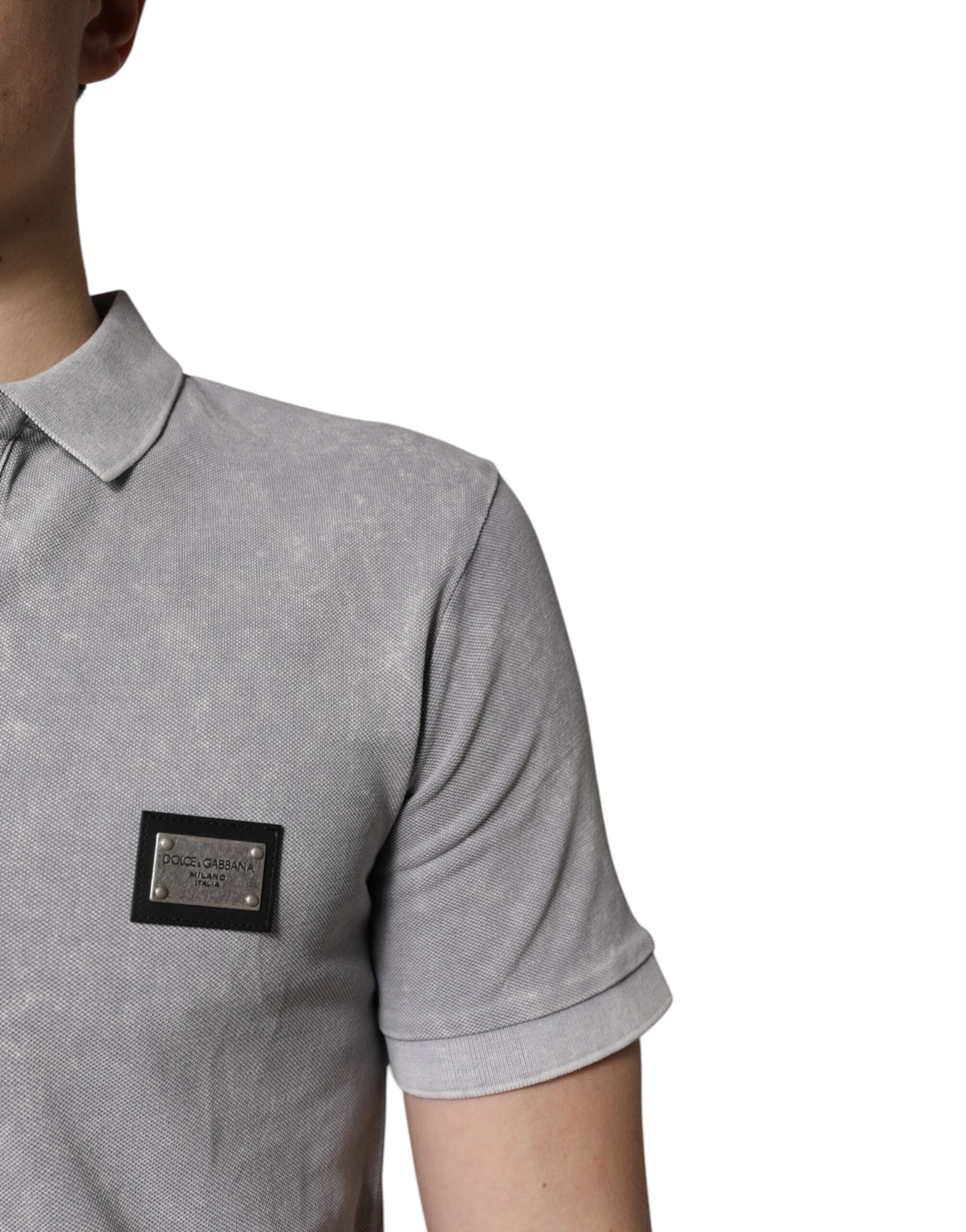Polo de algodón con placa del logotipo gris de Dolce & Gabbana para hombre-5
