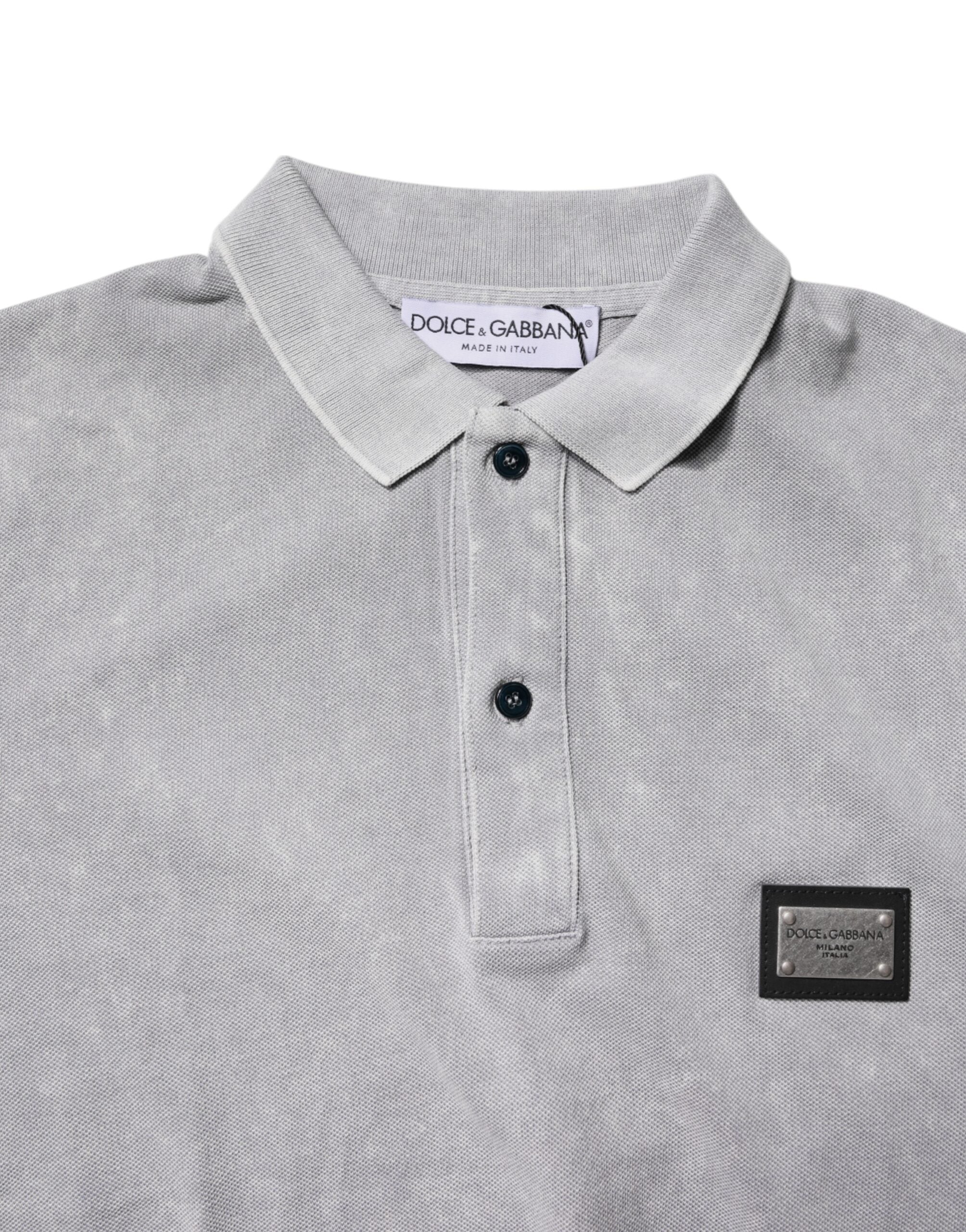 Polo de algodón con placa del logotipo gris de Dolce & Gabbana para hombre-6
