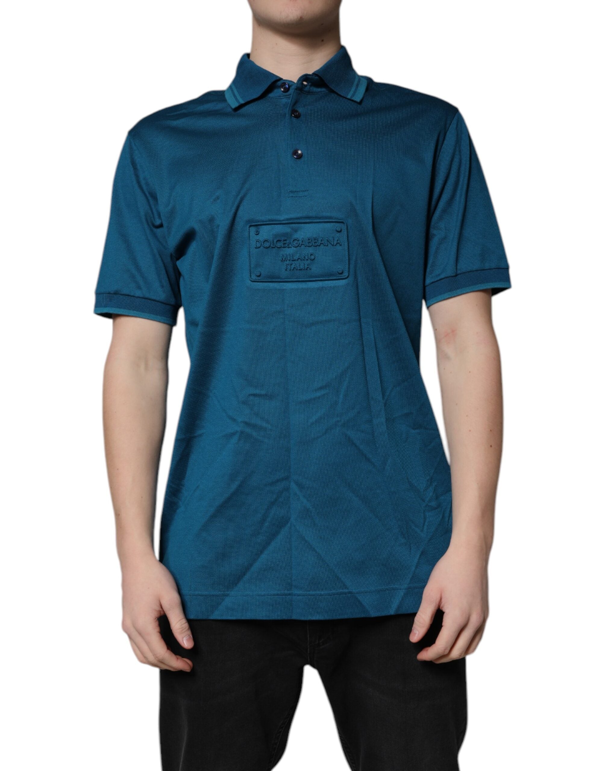 Dolce & Gabbana Blue Logo Cotton Polo Shirt for Men T-shirt