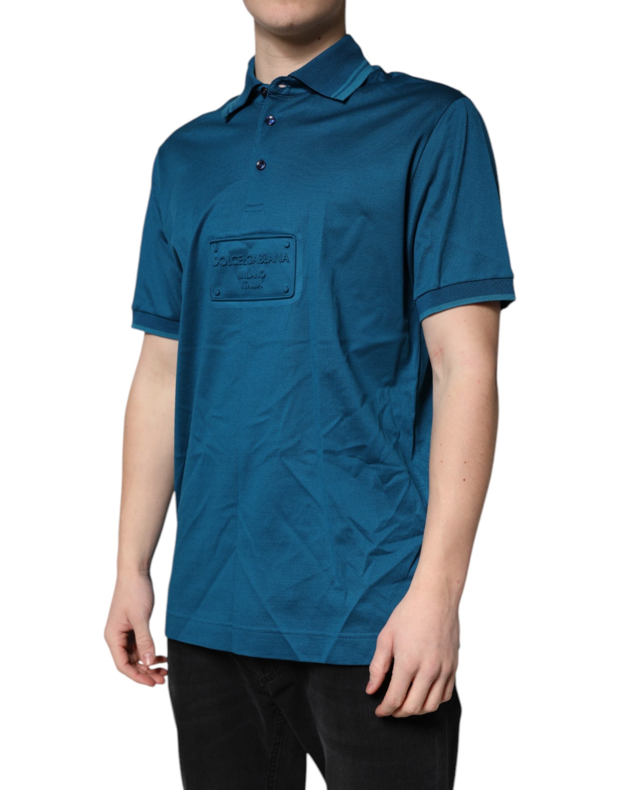 Dolce & Gabbana Blue Logo Cotton Polo Shirt for Men T-shirt-3