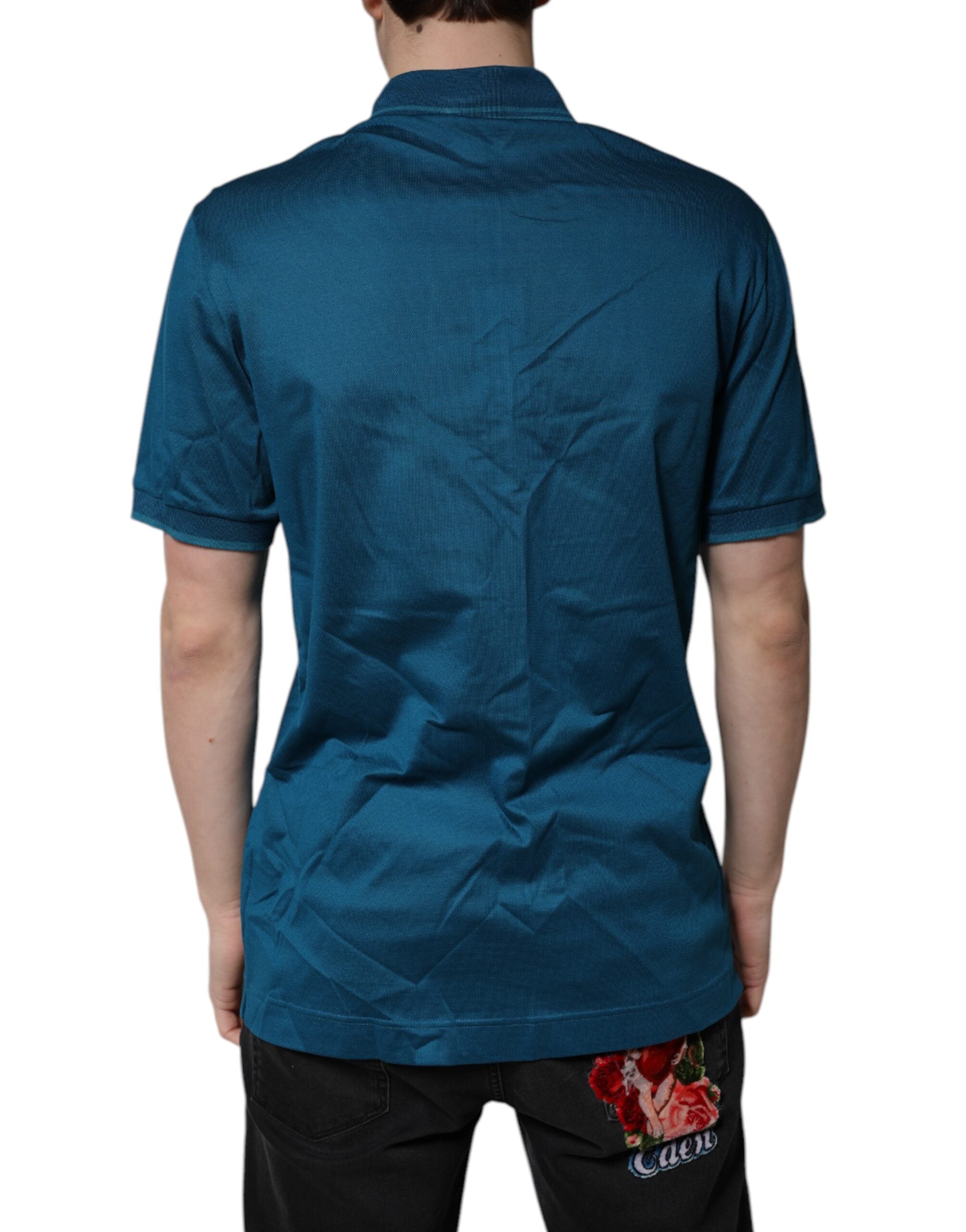 Dolce & Gabbana Blue Logo Cotton Polo Shirt for Men T-shirt-4