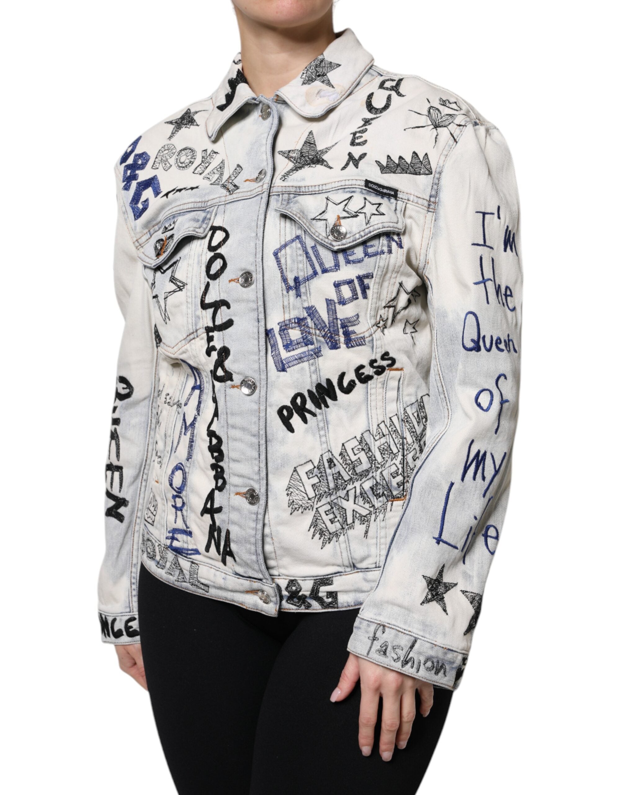 Dolce & Gabbana light blue graffiti denim jacket with button placket-3