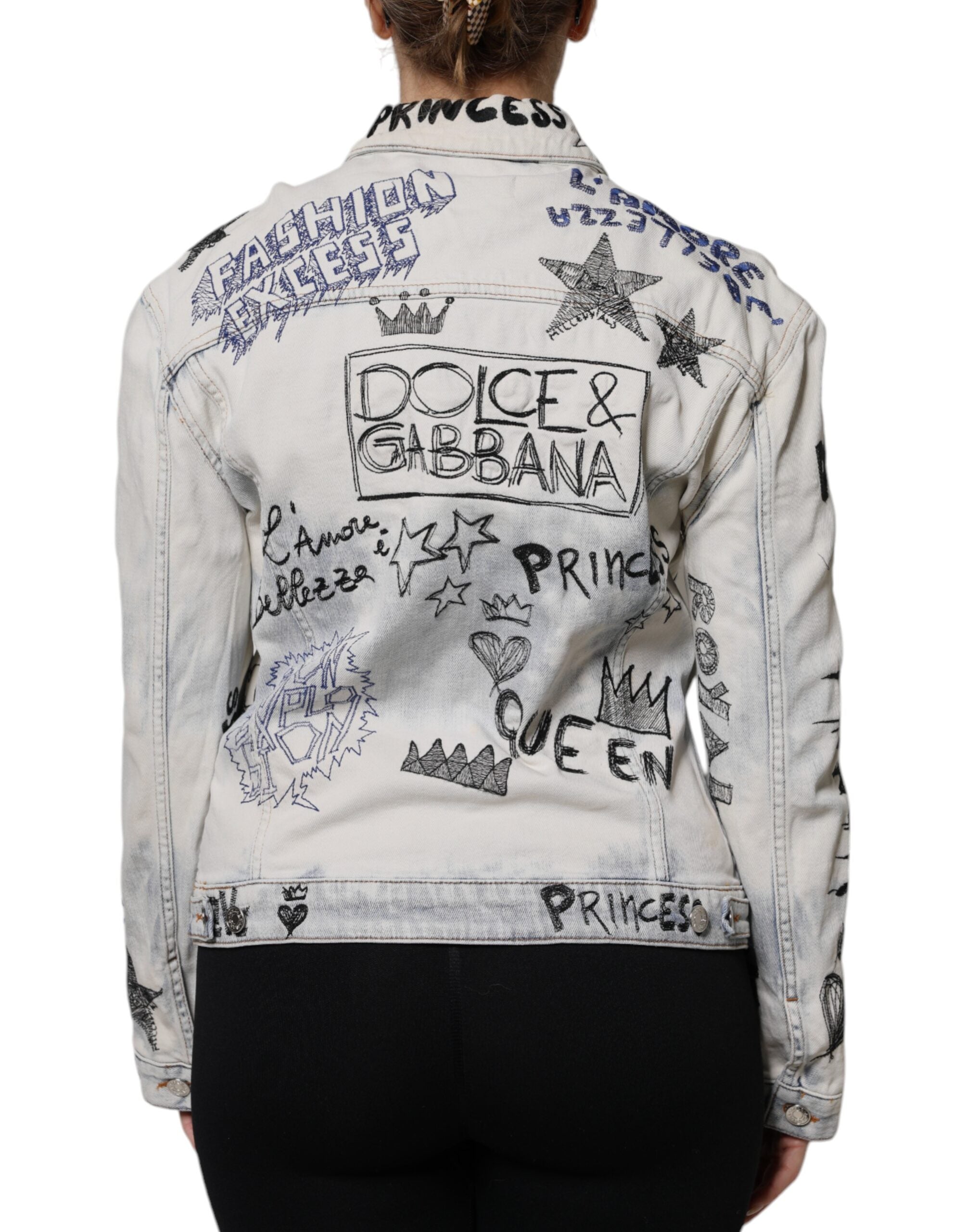 Dolce & Gabbana light blue graffiti denim jacket with button placket-4